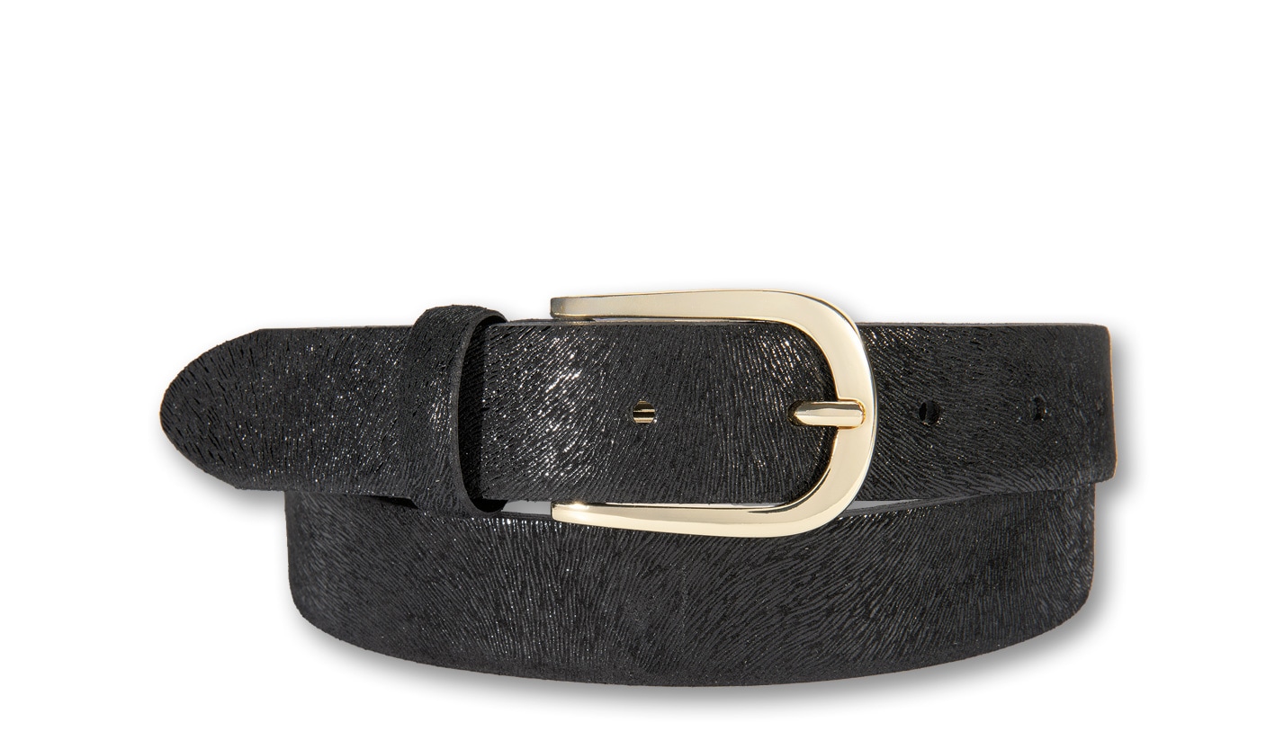 Silbergift Damen Ledergürtel mit Glanz-Effekt in schwarz, Größe 95