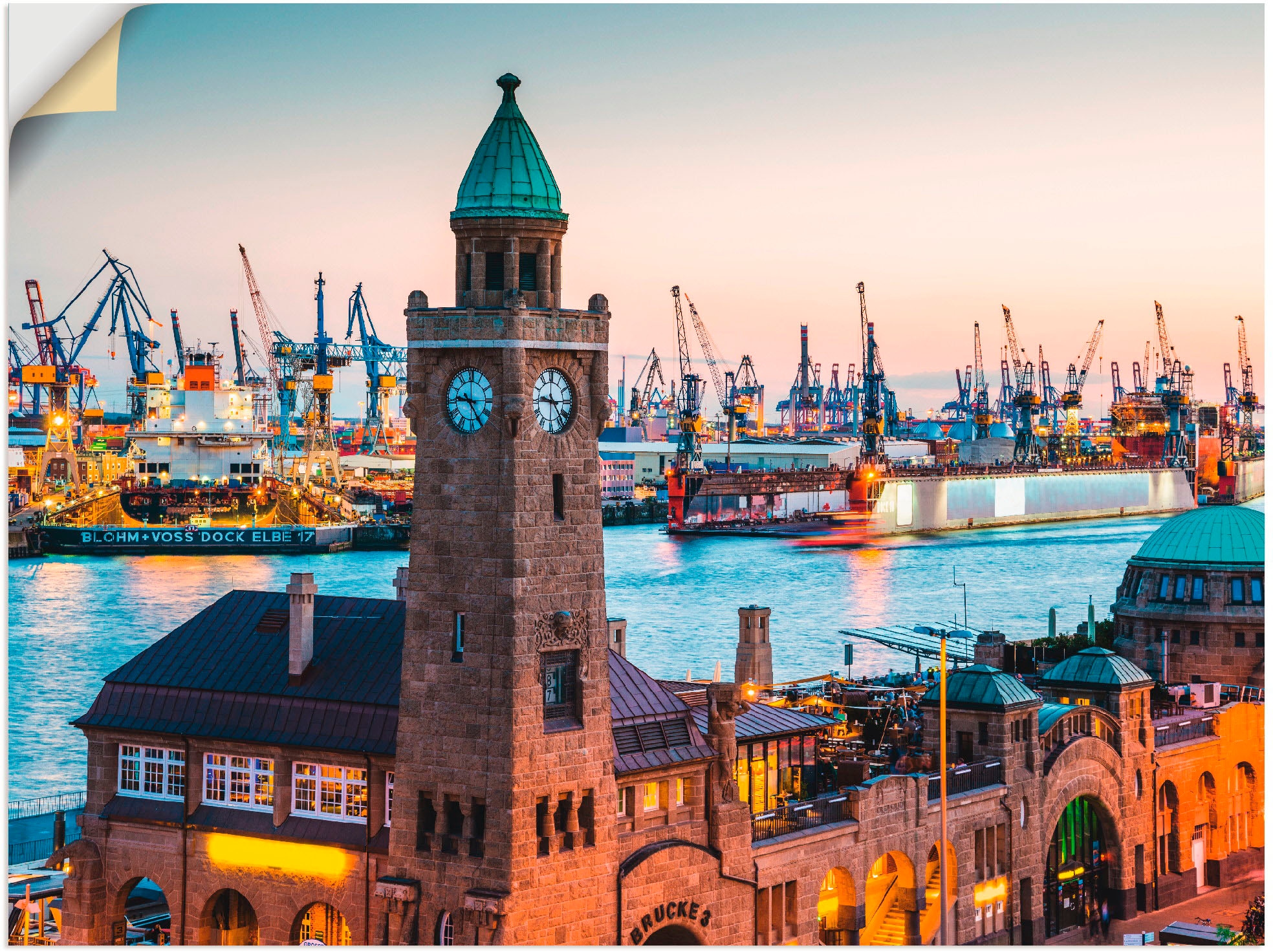 Artland Wandbild »Hamburg Uhrturm am Hafen«, Deutschland, (1 St.), in vielen Größen & Produktarten - Alubild / Outdoorbild für den Außenbereich, Leinwandbild, Poster, Wandaufkleber / Wandtattoo auch für Badezimmer geeignet
