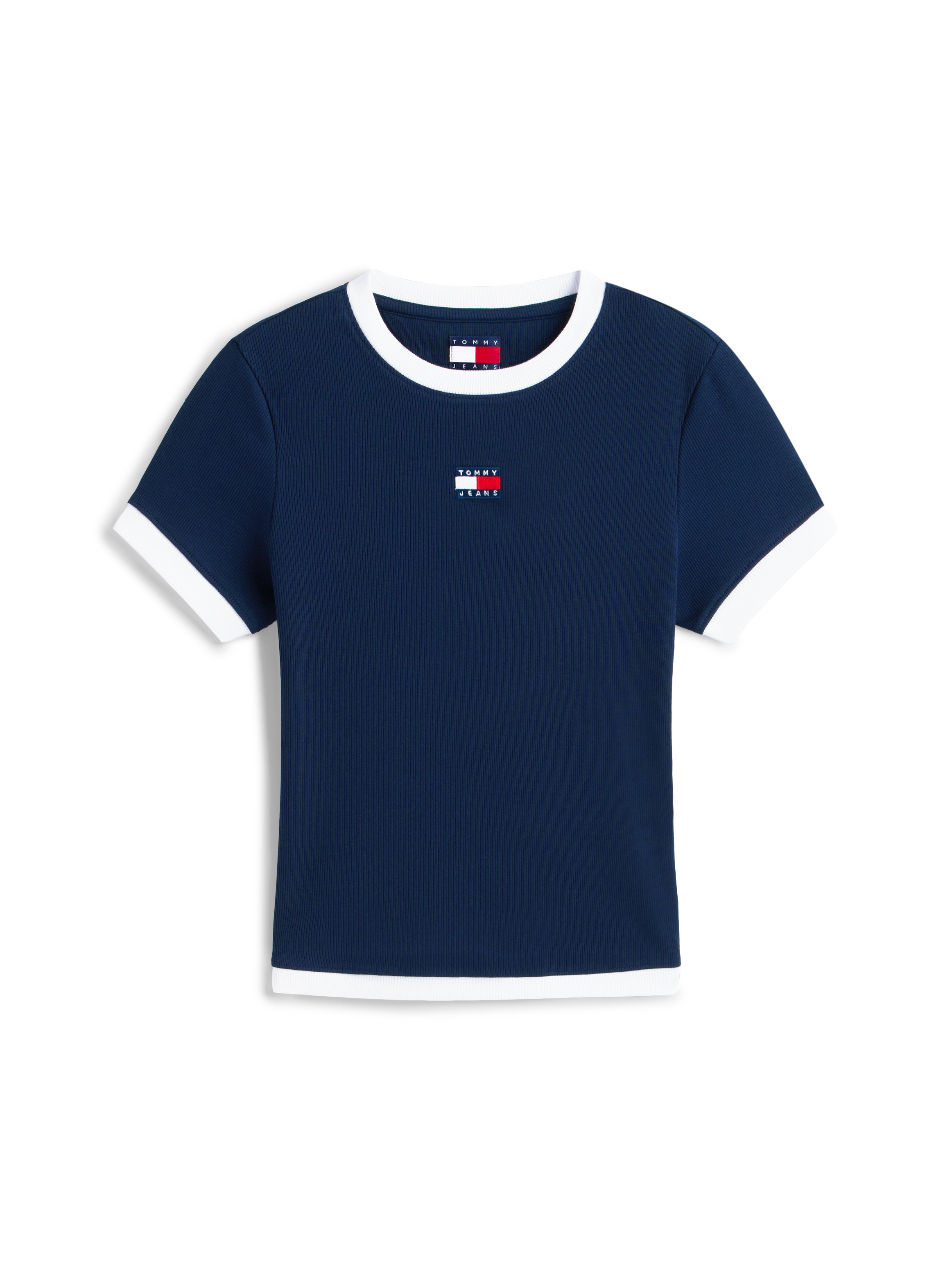 Tommy Jeans Kurzarmshirt »TJW SLIM SH BADGE SS RIB EXT« in gerippter Struktur