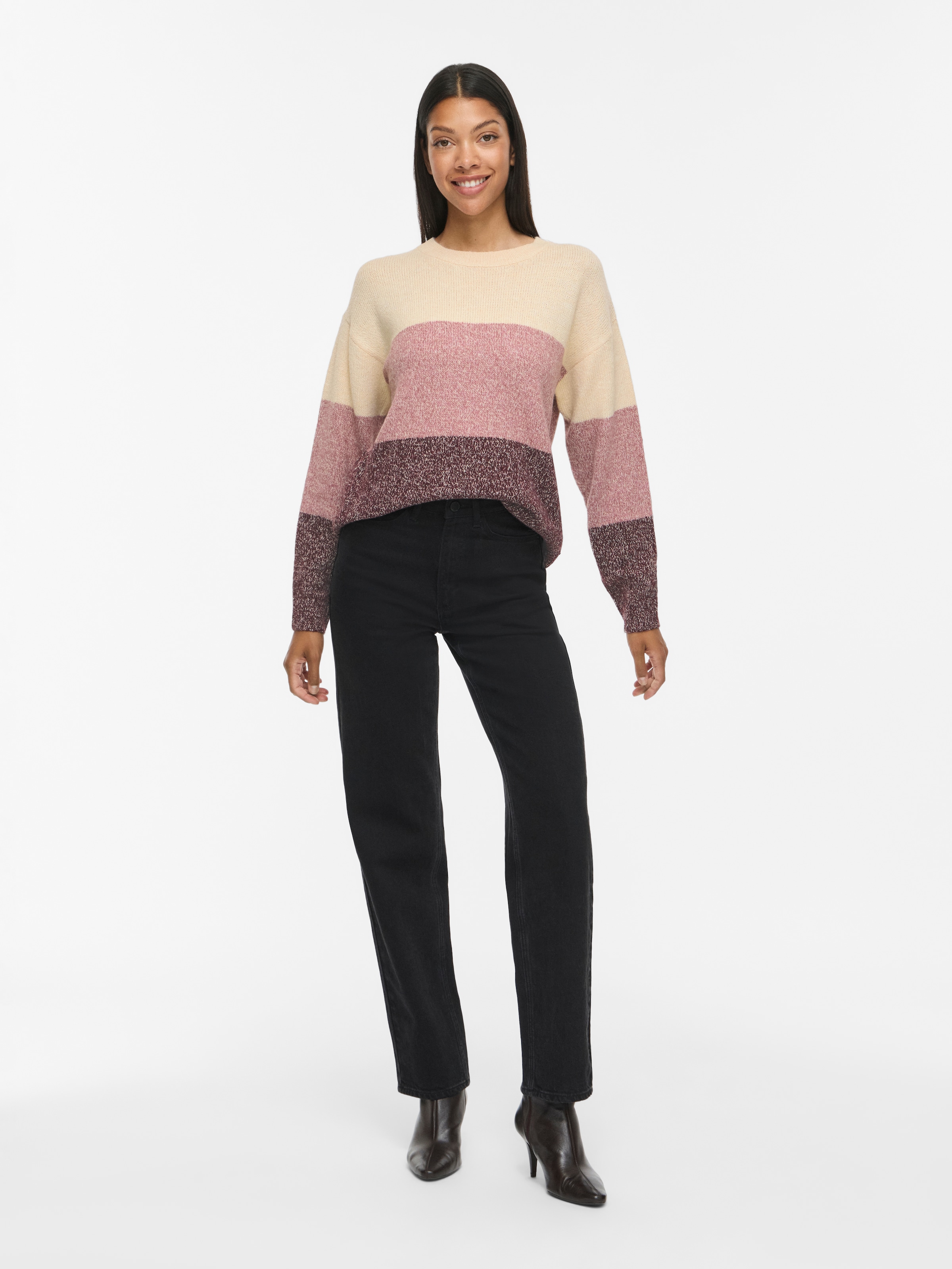 Vila Strickpullover »VISPOSA O-NECK L/S STRIPE KNIT TOP/PB« Materialmix,