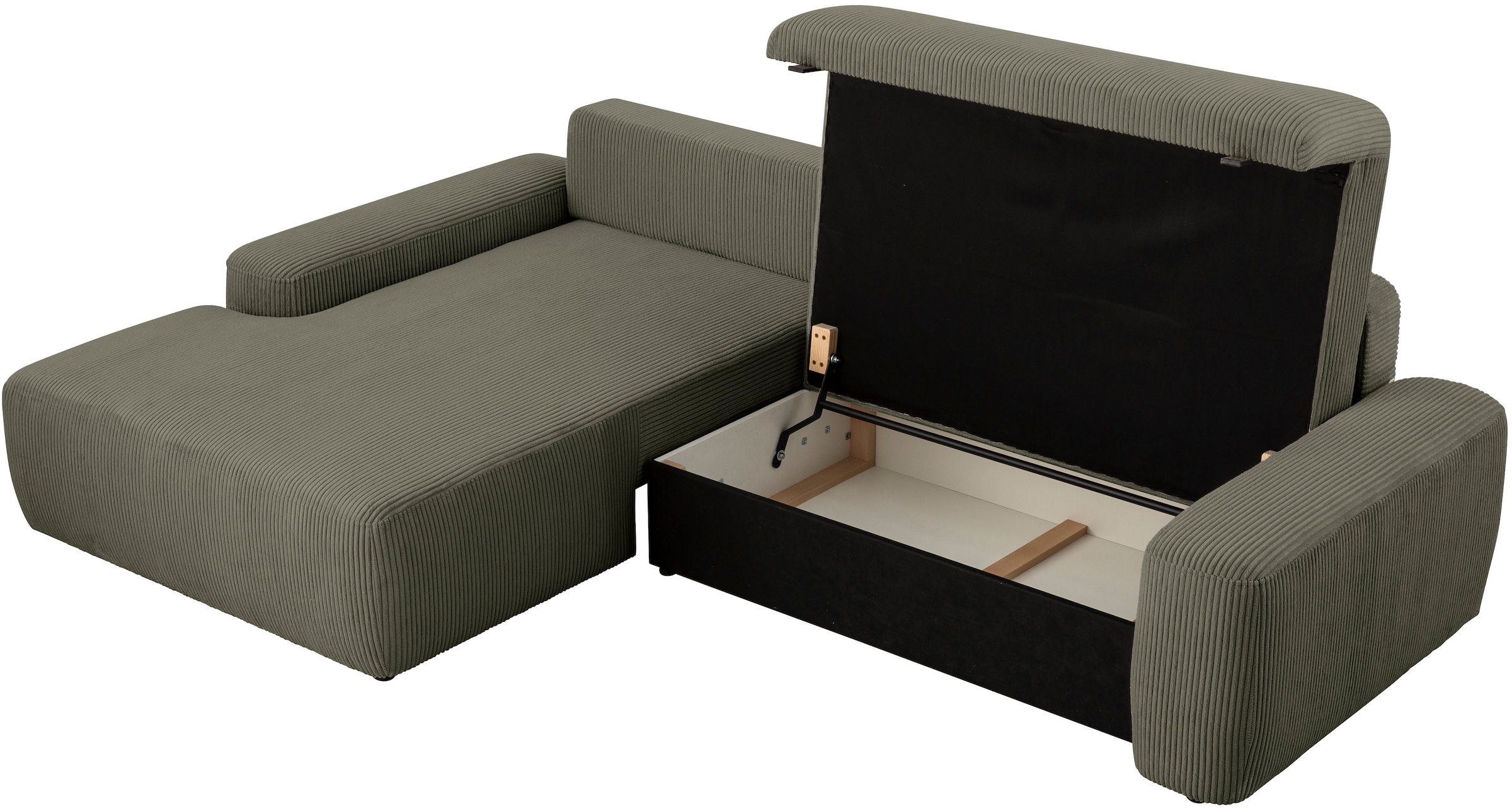 INOSIGN Ecksofa »TORGE (264cm), Schlafsofa in Cord, Samtvelours o Struktur fein, L-Form« Schlaffunktion, Bettkasten, Liegefläche: 125/210 cm