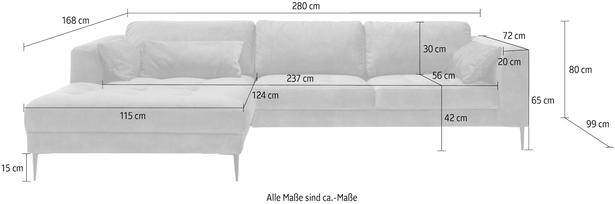 TRENDMANUFAKTUR Ecksofa »Luzi, wahlweise mit Schlaffunktion & Bettkasten. OTTOs Choice, L-Form«, Designsofa mit tollem Sitzkomfort, Metallfüße schwarz, Breite 280 cm