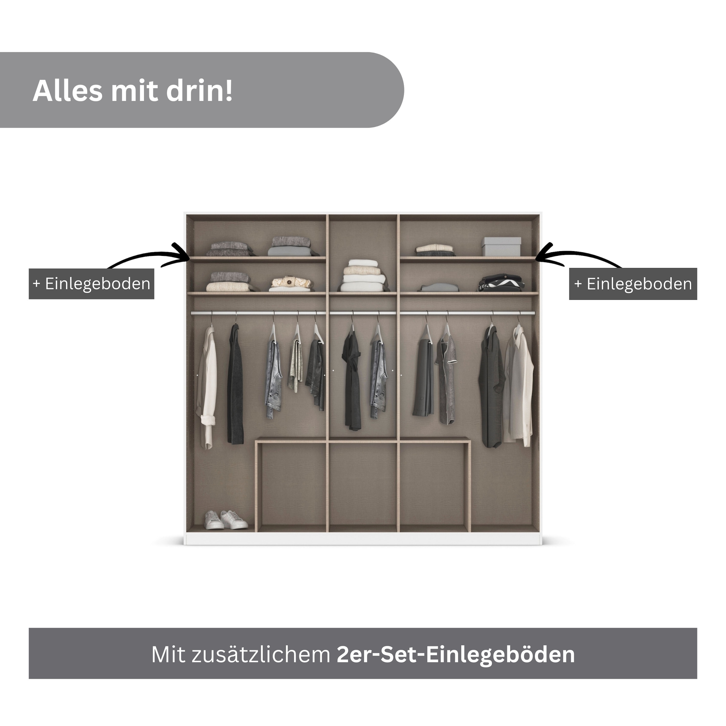 rauch Drehtürenschrank »Kleiderschrank Schrank Garderobe AGORDO mit Dekor- oder Hochglanzfront«, (in zwei Griff-Farben, Breiten 91-360 cm), mit Außenschubkästen, in 7 Breiten und 2 Höhen MADE IN GERMANY