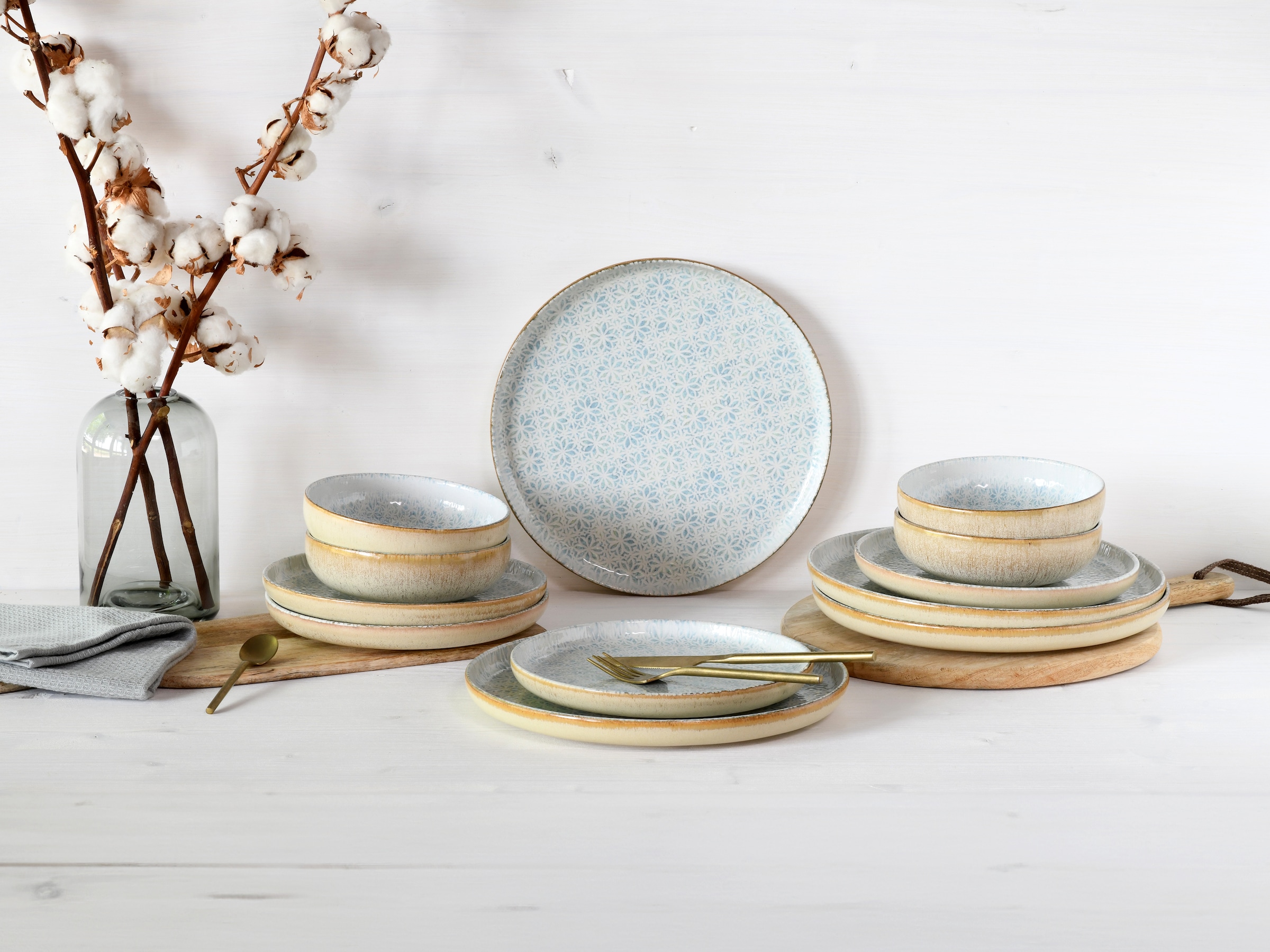 CreaTable Teller-Set »Uno Emiliana, Teller Set 12-tlg« Shabby Look, Vintage Style
