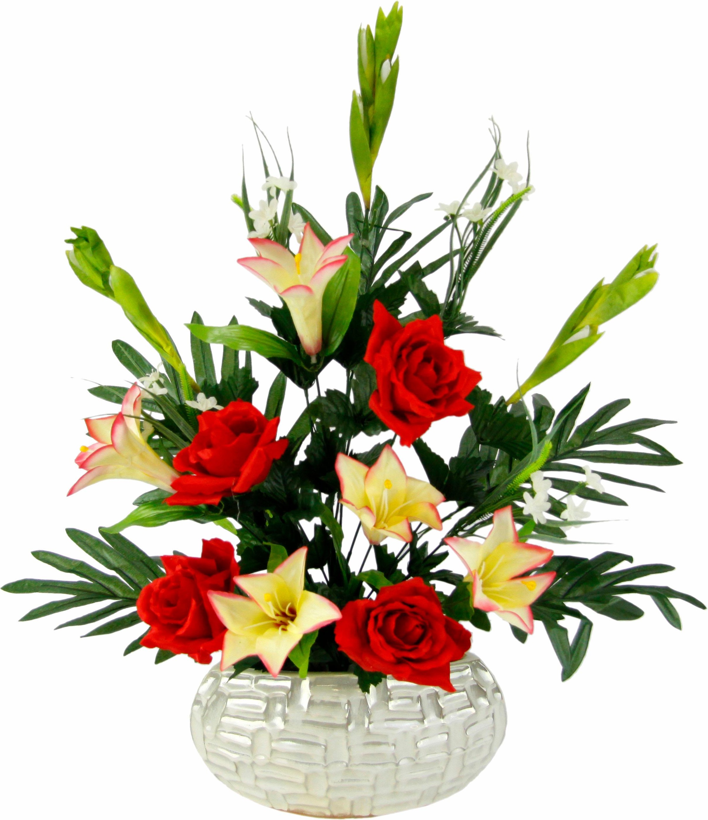 I.GE.A. Kunstpflanze »Arrangement Lilien/Rosen 62/37 cm«