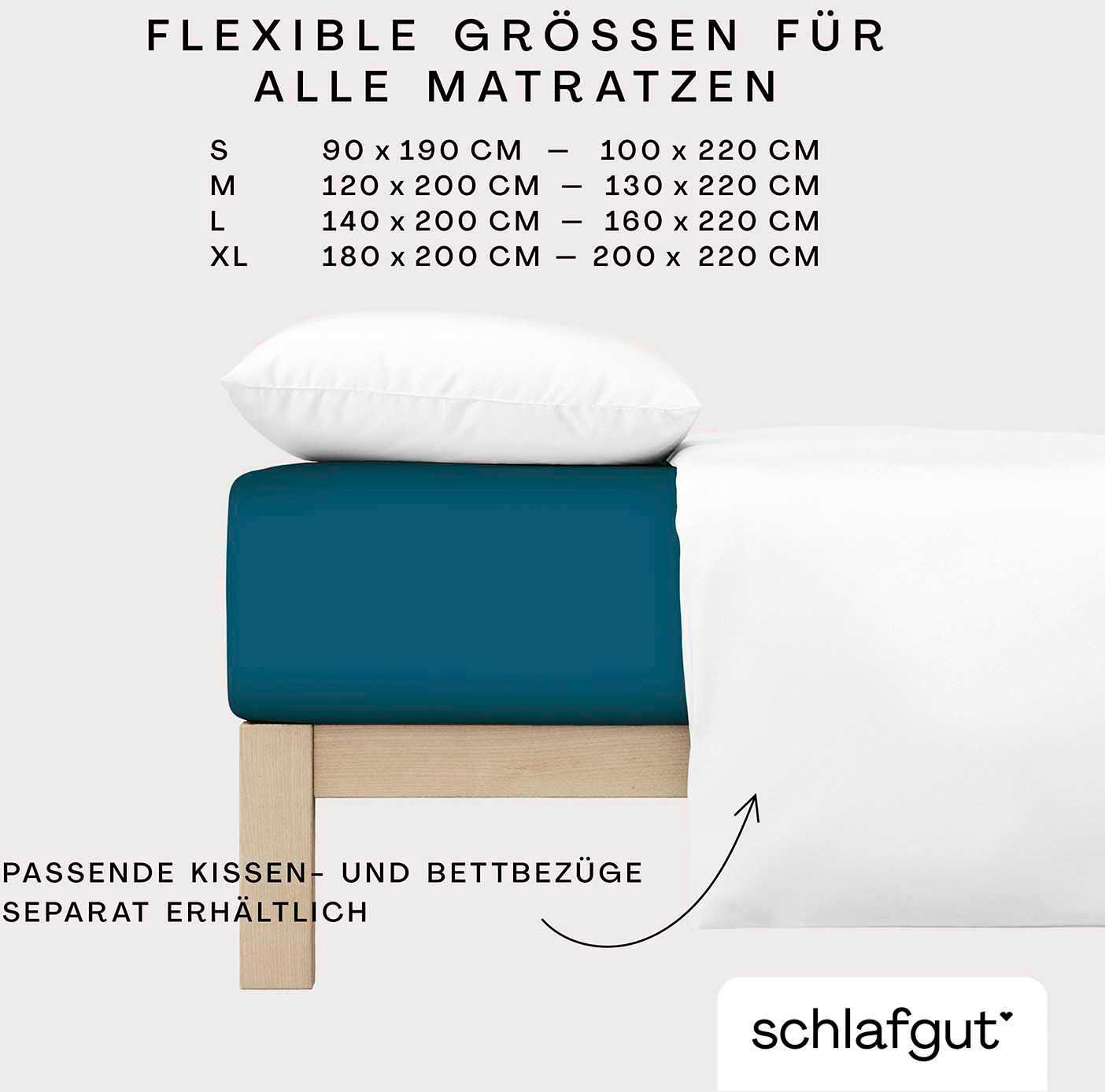 Schlafgut Spannbettlaken »PURE Bio-Baumwolle mit Elasthan, dehnbar blickdicht, straff, Bettlaken«, PREMIUM Laken für Matratzen bis 30cm Höhe, in 90x200, 140x200, 180x200