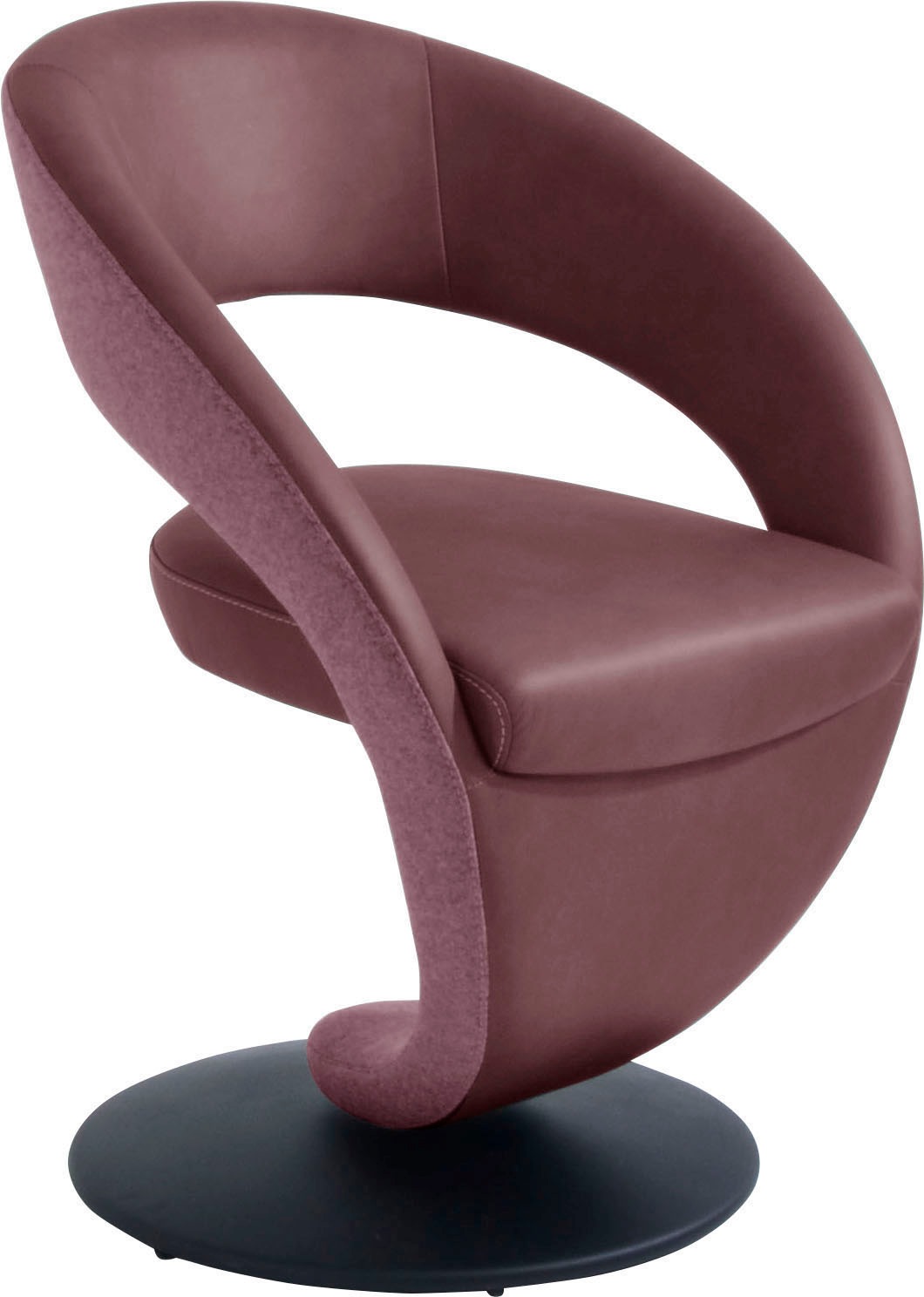 K+W Komfort & Wohnen Drehstuhl »Wave«, Leder CLOUD-Lodenstoff, Design-Drehstuhl, Drehteller in Metall schwarz, Farbkombination Leder/Lodenstoff
