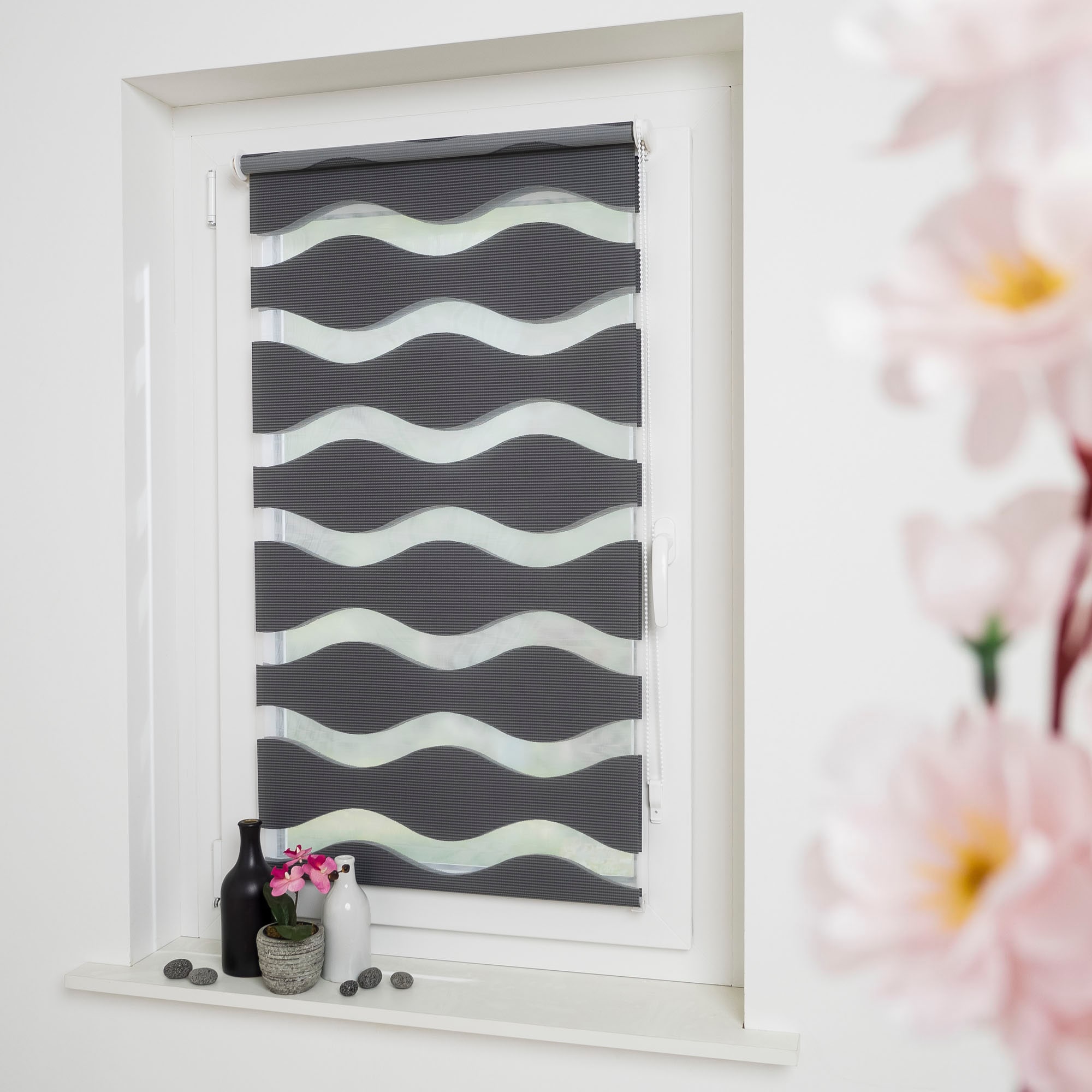 GARESA Doppelrollo »Welle« Lichtschutz ohne Bohren freihängend dekorativ, stufenlos verstellbar