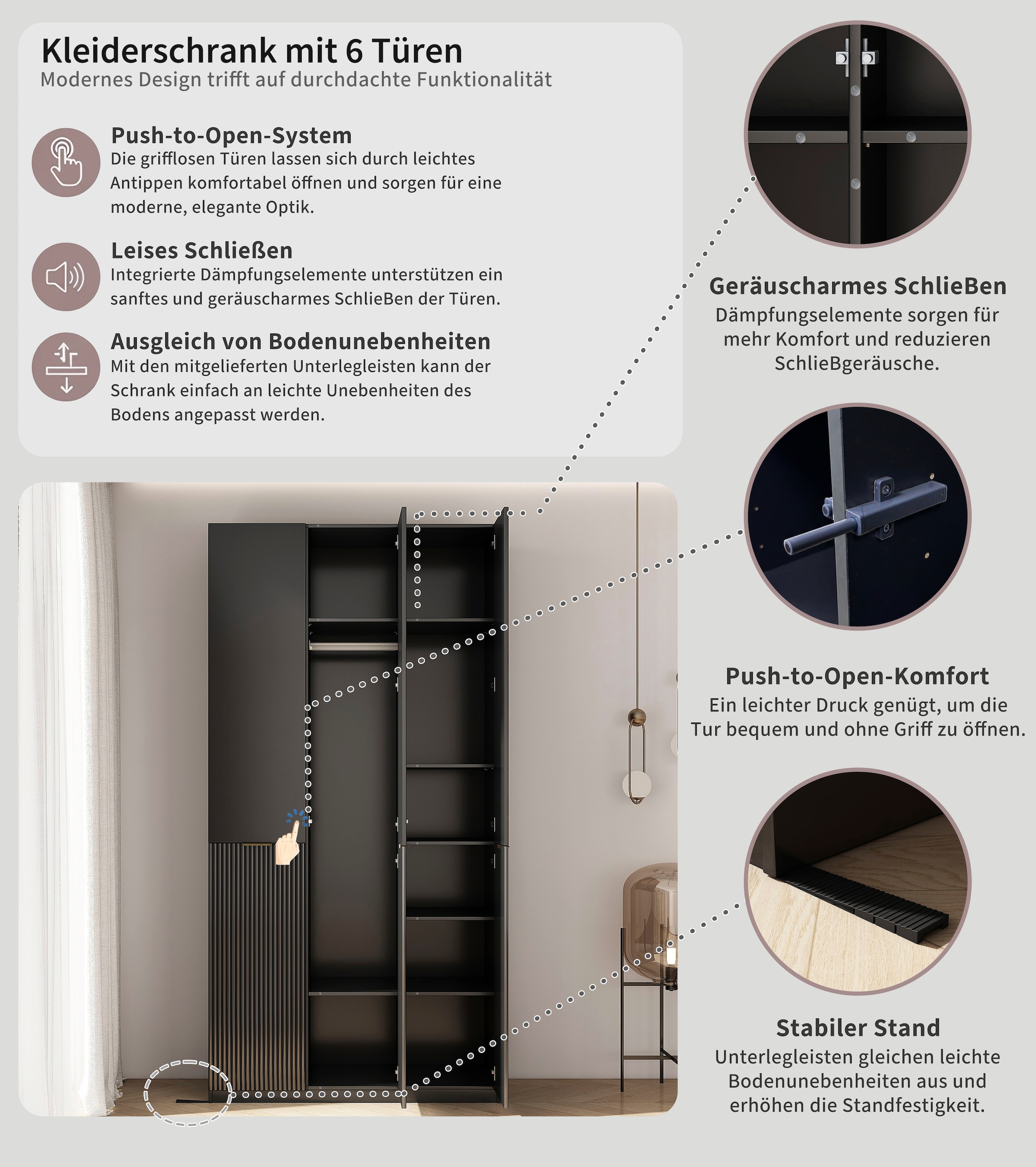 OTTO home Kleiderschrank »Jorella Schlafzimmerschrank Garderobe mit Softclose« eleganter Schlafzimmerschrank Rillendesign Trend Breite 121cm