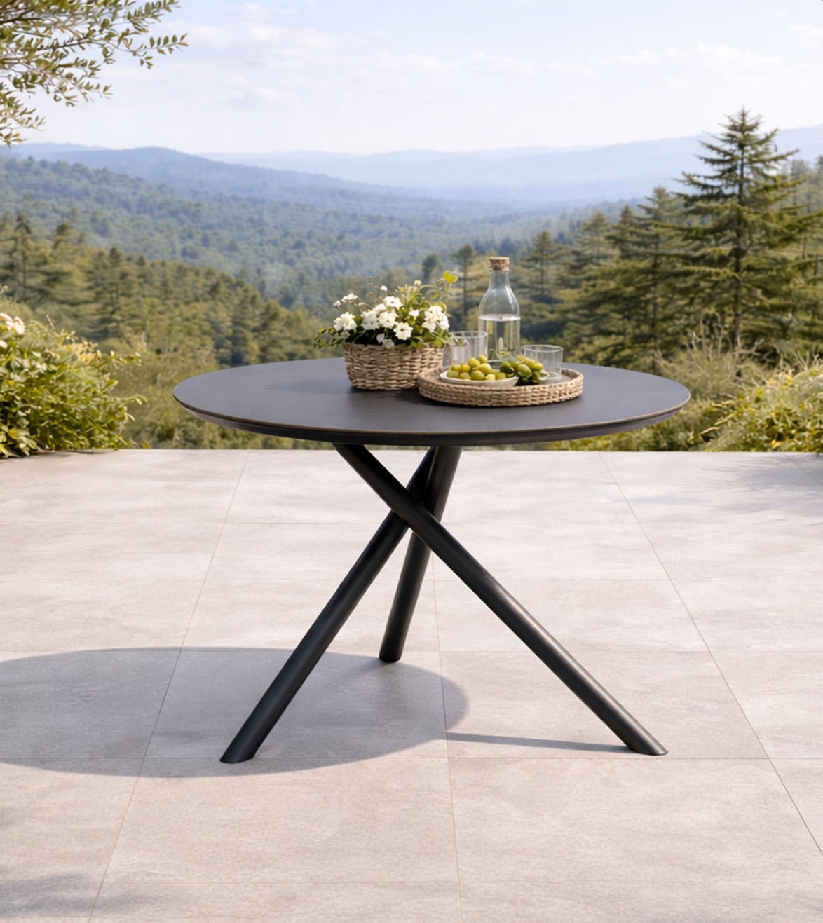 Destiny Garten-Essgruppe »COMO BARLETTA 4 Se + Tisch Ø110cm grau/anthrazit« Set,  Aluminium, Rope, HPL