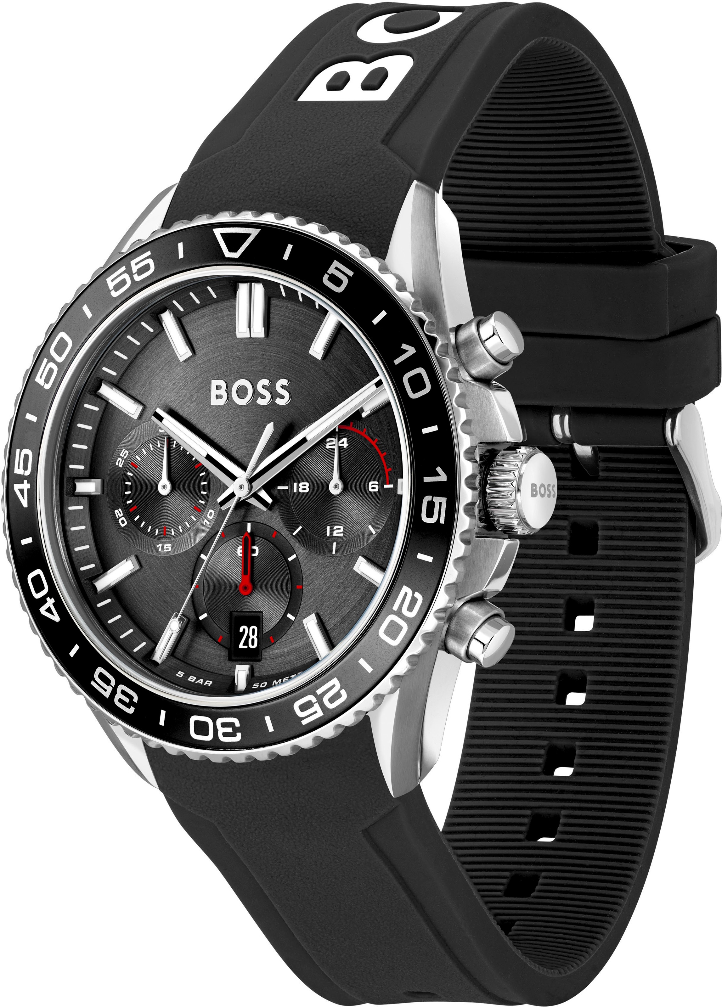 BOSS Chronograph »RUNNER«, Quarzuhr, Herrenuhr, Armbanduhr, Stoppfunktion, Silikonarmband