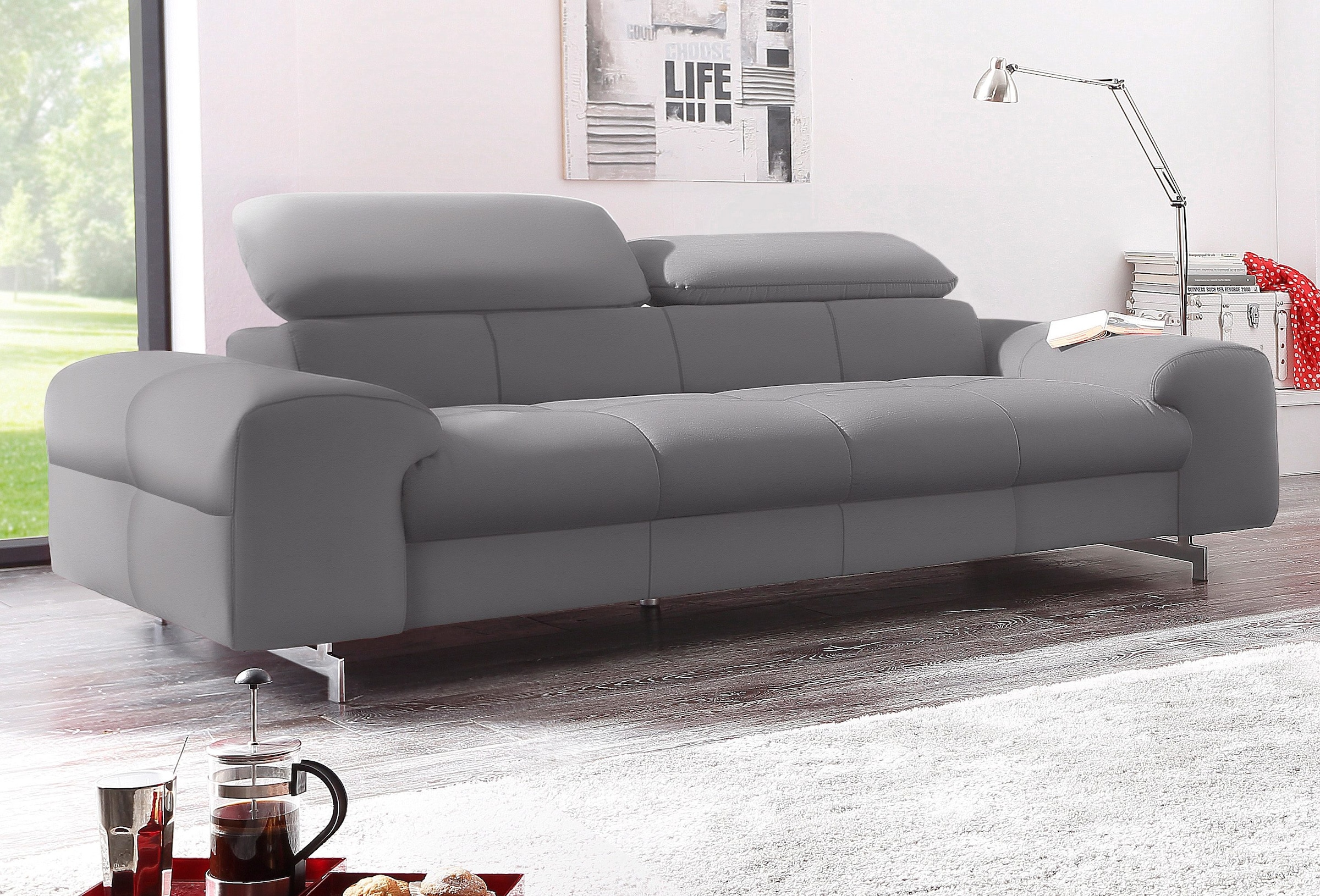 COTTA 3-Sitzer »Chef«, Big-Sofa mit Kopfteilverstellung, edle Metallkufen