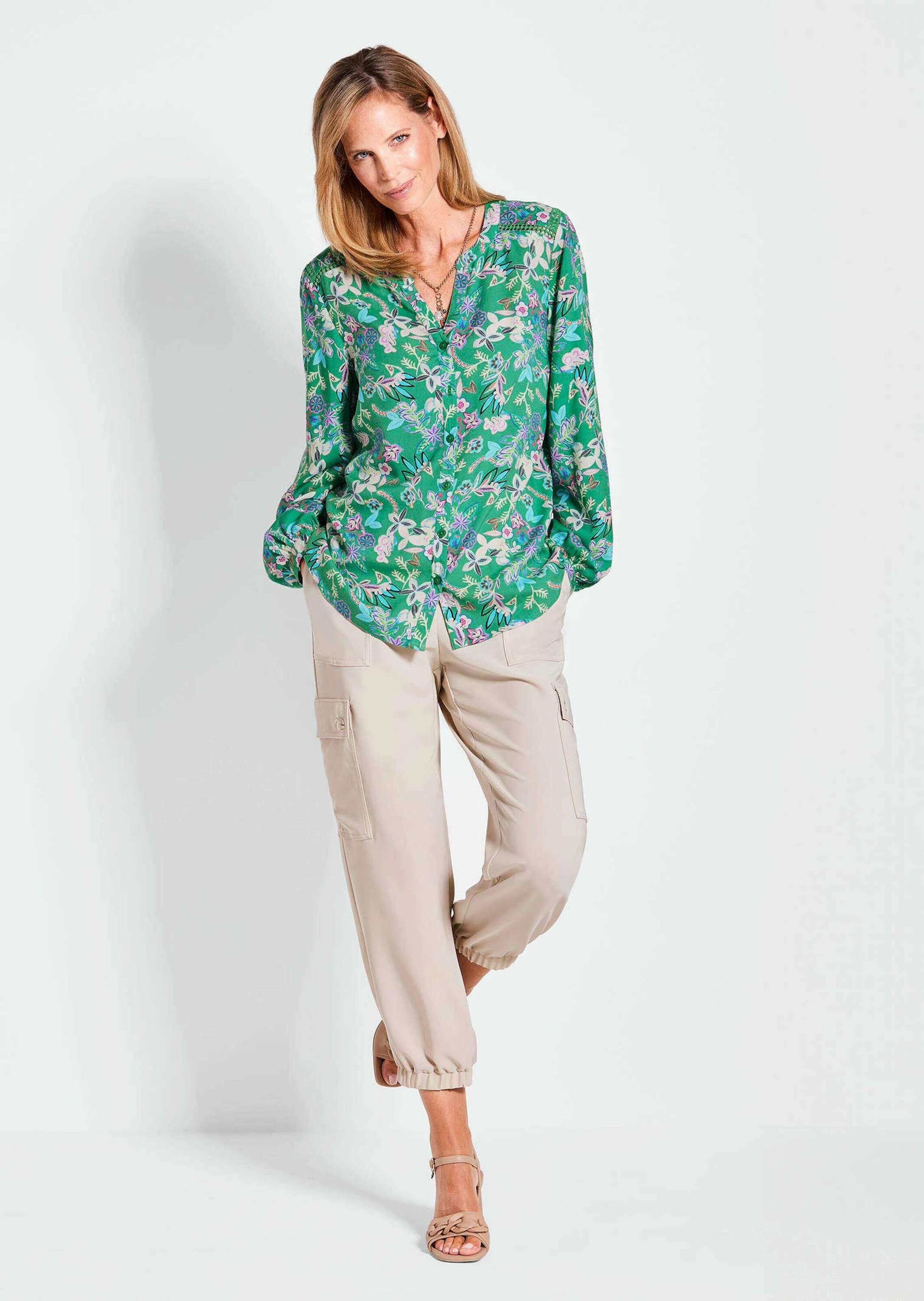 GOLDNER Kurzarmbluse »Kurzgröße Florale Viskosebluse Langarm«