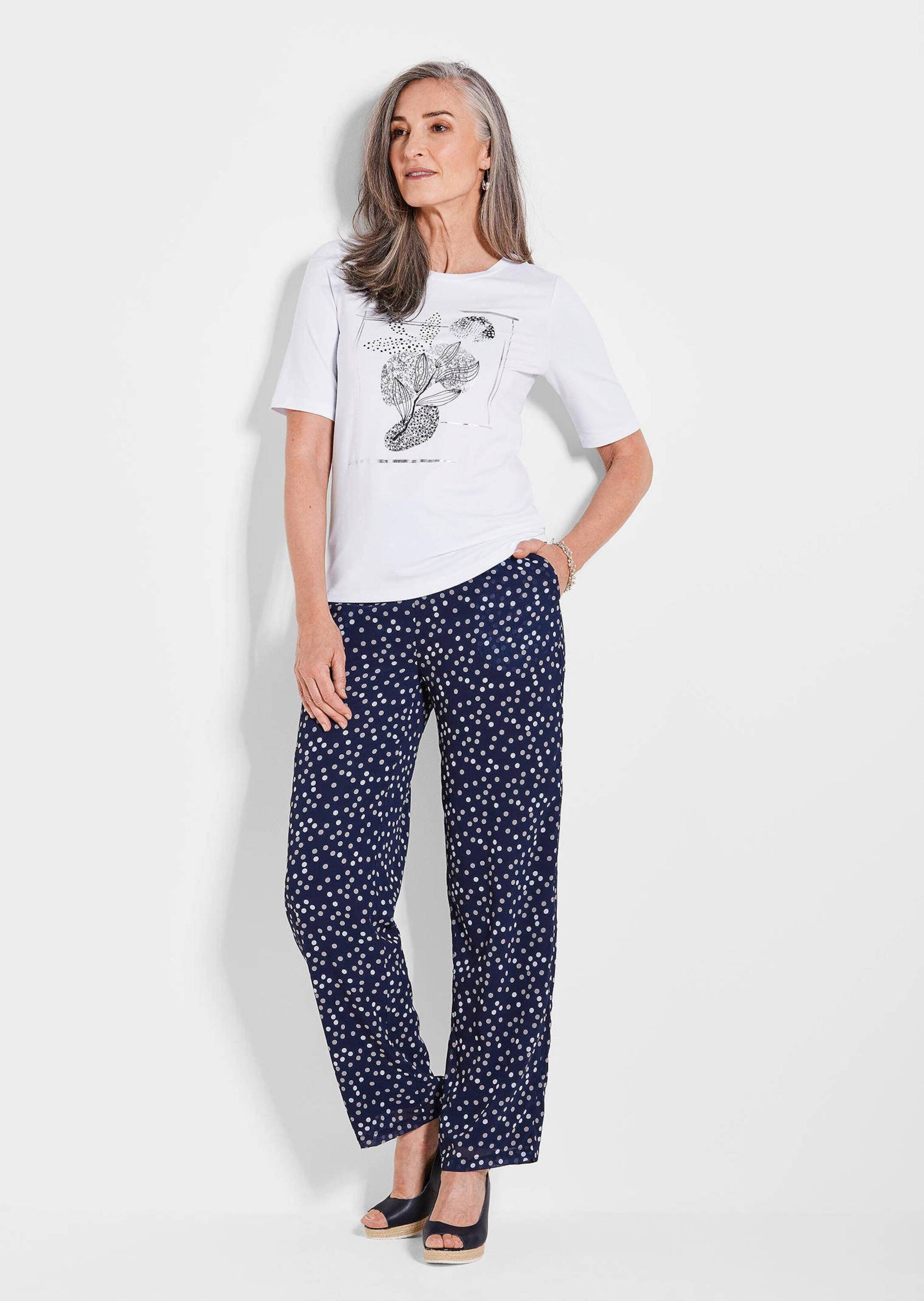 GOLDNER Kurzarmshirt »Jersey-Oberteil mit grafischem Glanzdruck« Glanzdetails