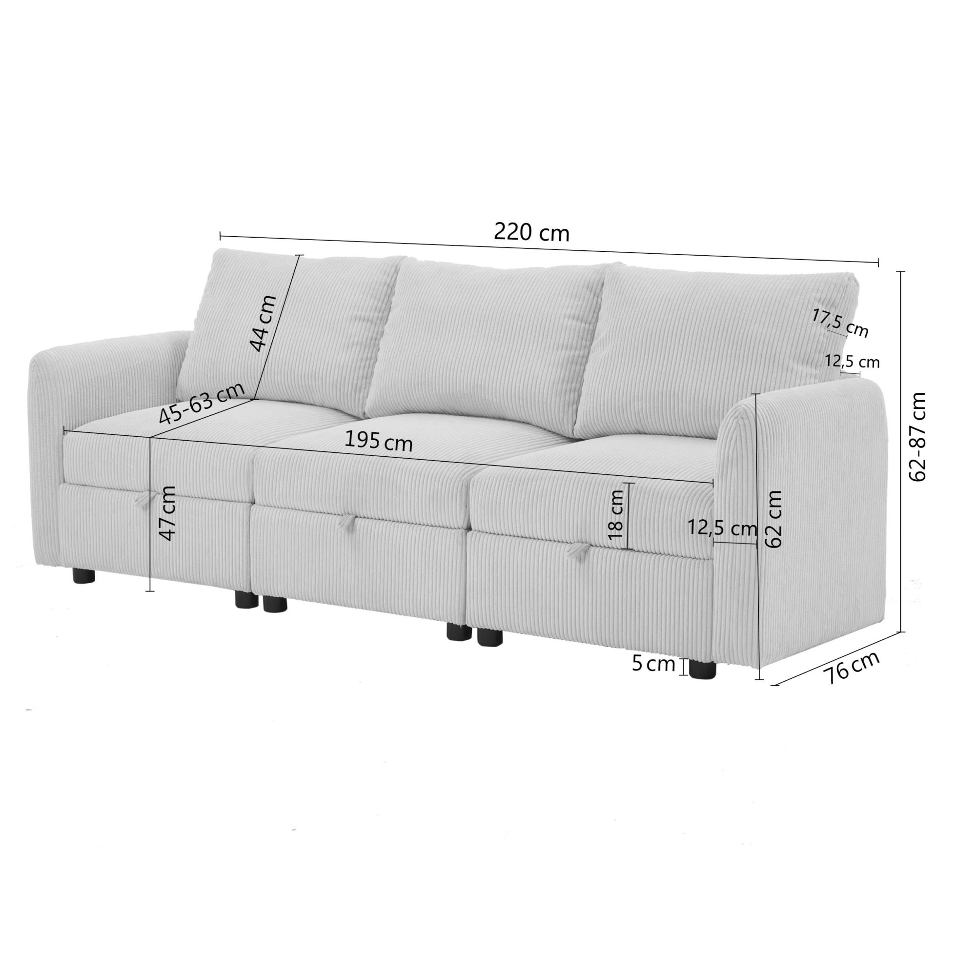 Dorel Home 3-Sitzer »STILHUS Modularsofa mit Stauraum, Breite 220 cm, Cord-Bezug« als Modul oder separat verwendbar - individuell kombinierbar