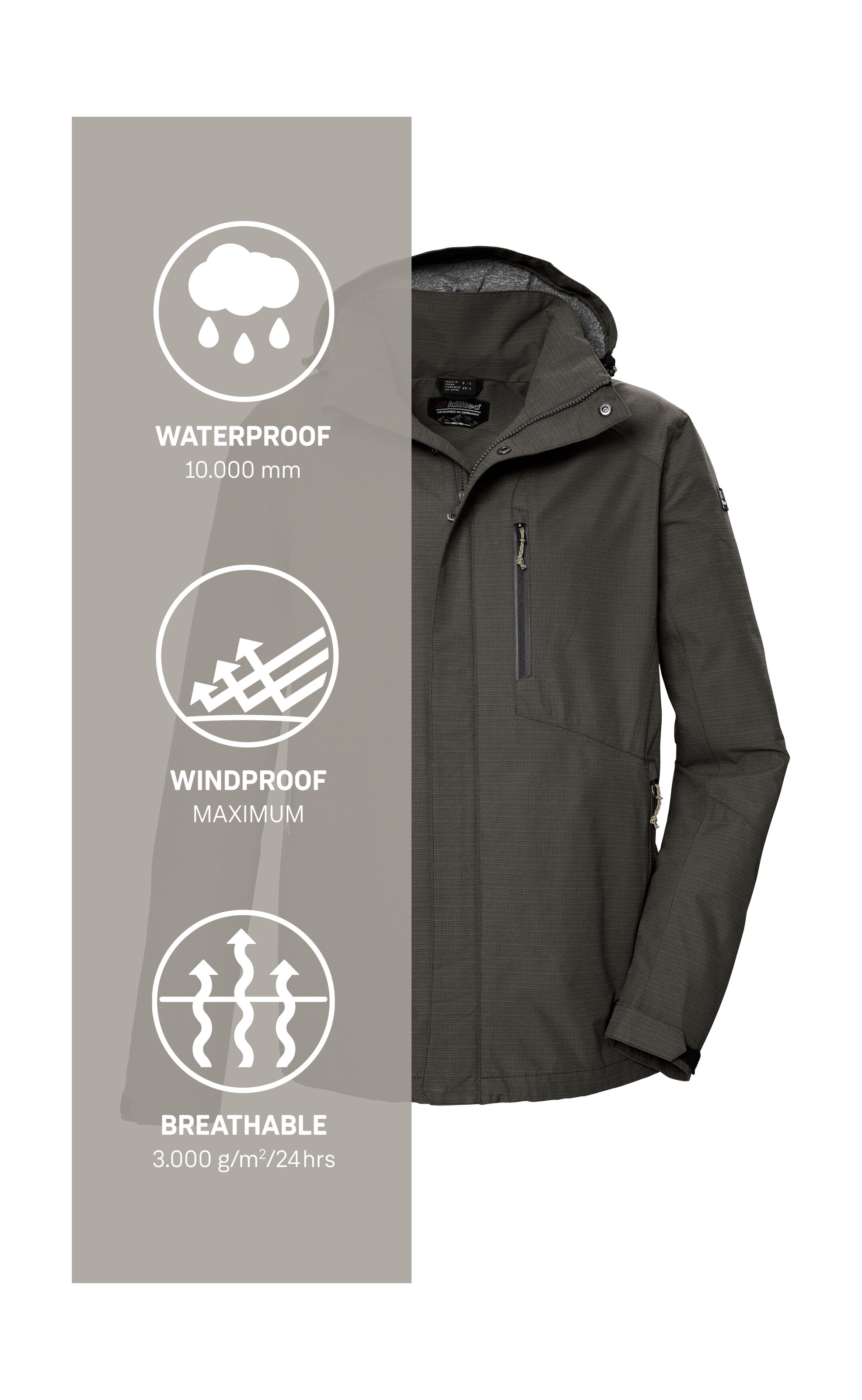 Killtec Funktionsjacke »KOS 256 MN JCKT« Wasser- und winddichte Herrenjacke, atmungsaktiv, abnehmbare Kapuze