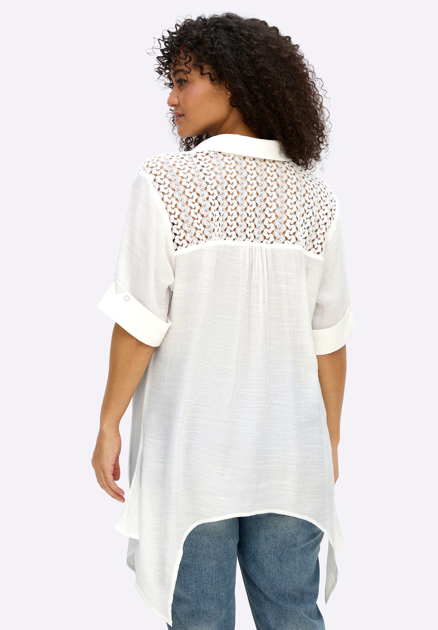 sheego by Joe Browns Hemdbluse »Halbarm-Bluse Spitzenbluse mit Zipfelsaum«