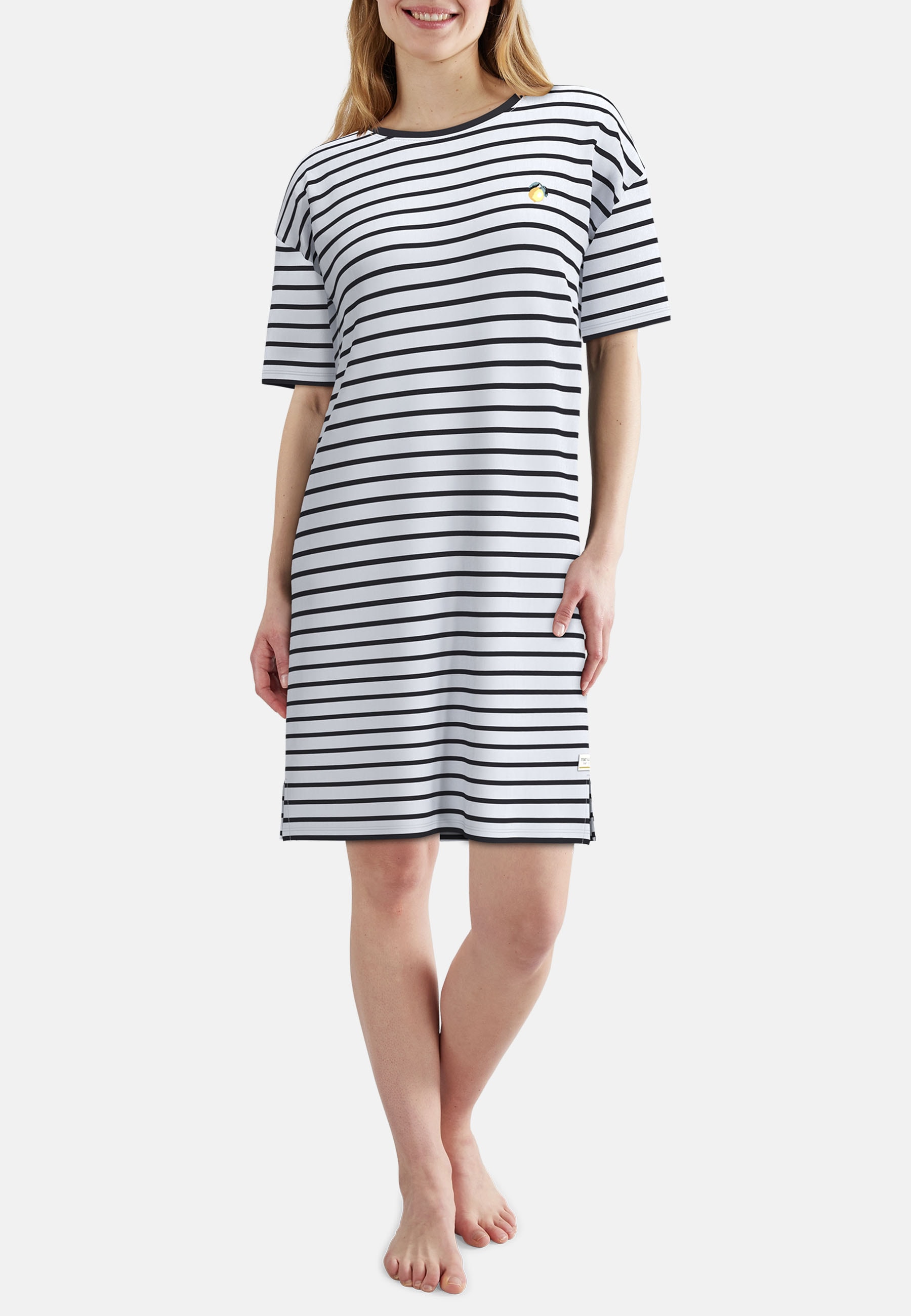 TOM TAILOR Nachthemd gestreift, knielang, Halbarm, Rundhalsausschnitt, Baumwollmix