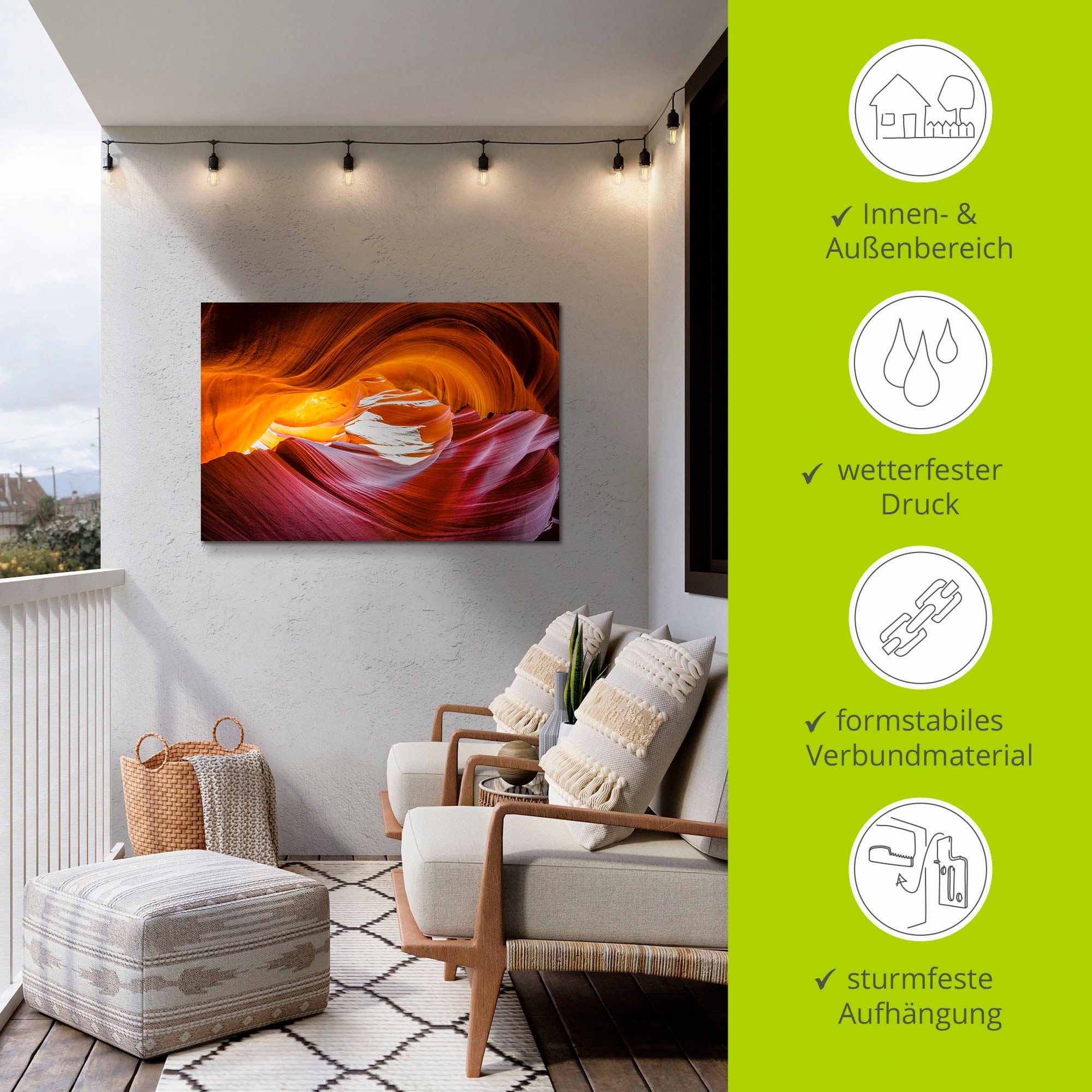 Artland Alu-Dibond-Druck »Antelope Canyon in den USA« Felsen 1 Stk. tlg. für Innen- und Außenbereich geeignet, Outdoorbild