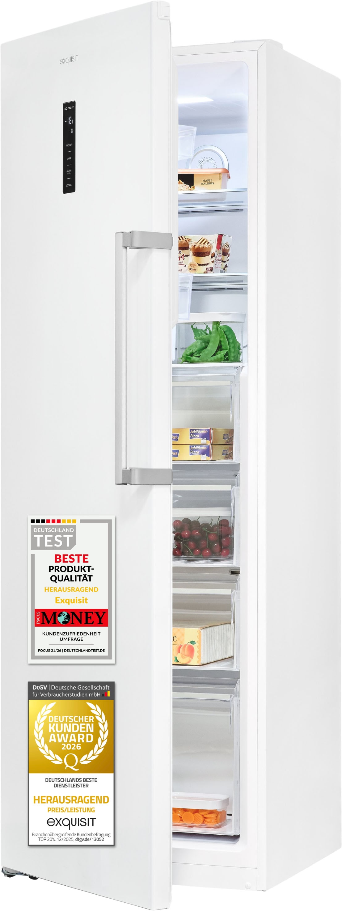 exquisit Gefrierschrank »GS295-NF-H-040C weiss« 185 cm hoch 60 cm breit Viel Platz, starke Gefrierleistung & No Frost für eisfreies Gefrieren