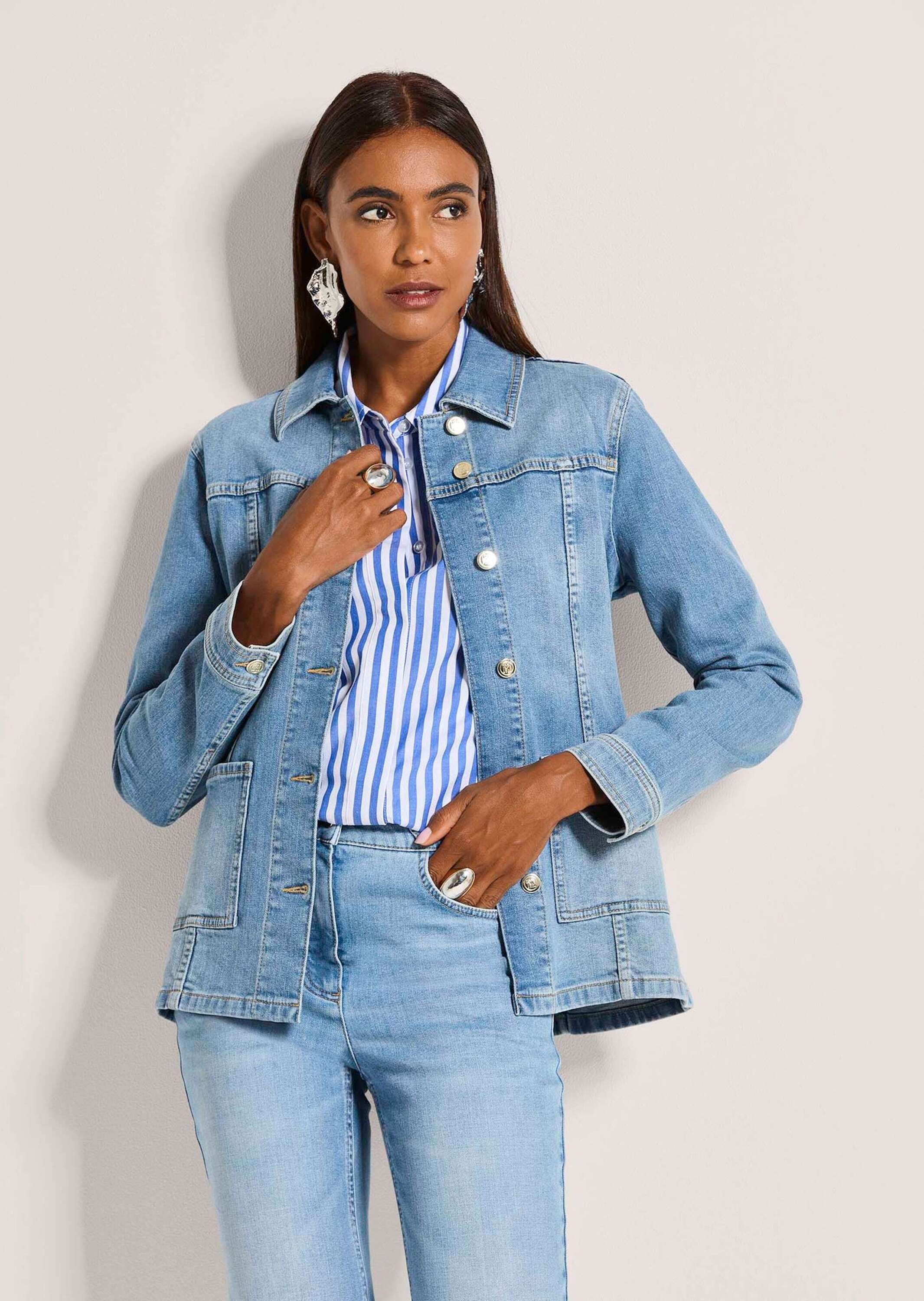 MADELEINE Kurzjacke »Jeansjacke Übergangsjacke im Safari-Look« Bindegürtel