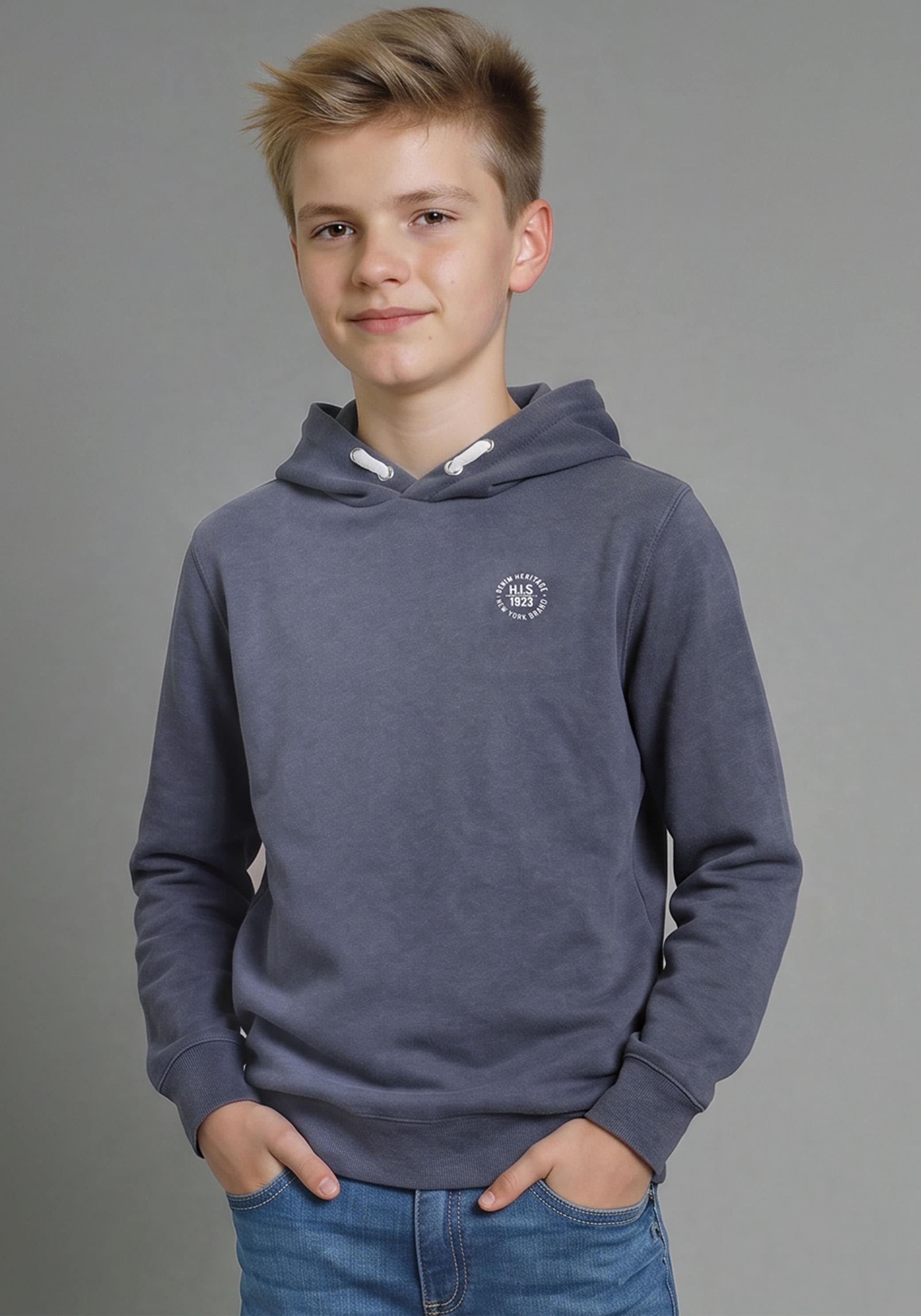 H.I.S Kapuzensweatshirt »H.I.S Hoodie mit Logo-Druck in melierter Ware für Jungen«, Für TEENS. Hoodie mit kleinem Druck
