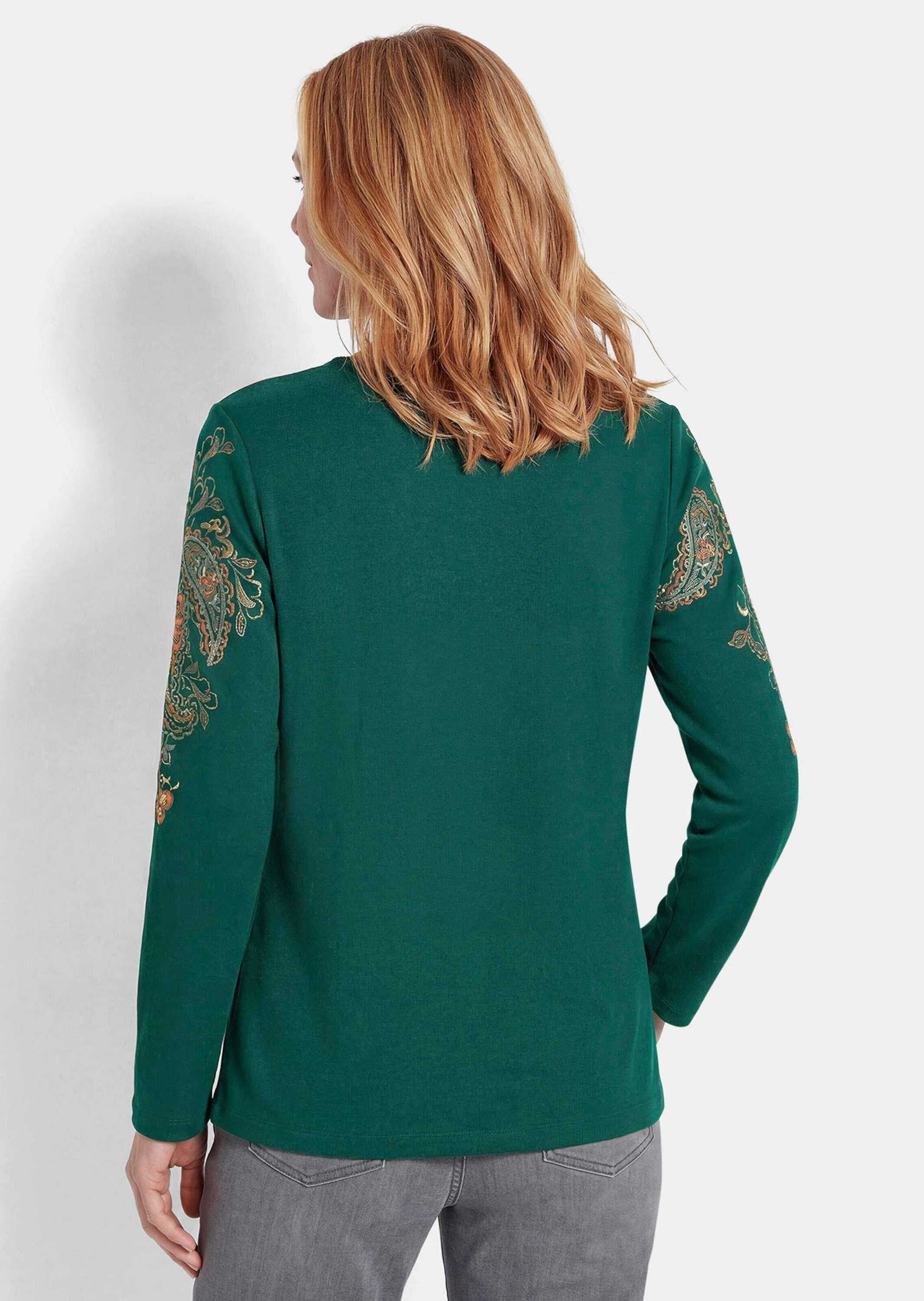 GOLDNER Print-Shirt »Kurzgröße Glitzershirt mit Paisley-Druck« stretchbequmer Viskosejersey