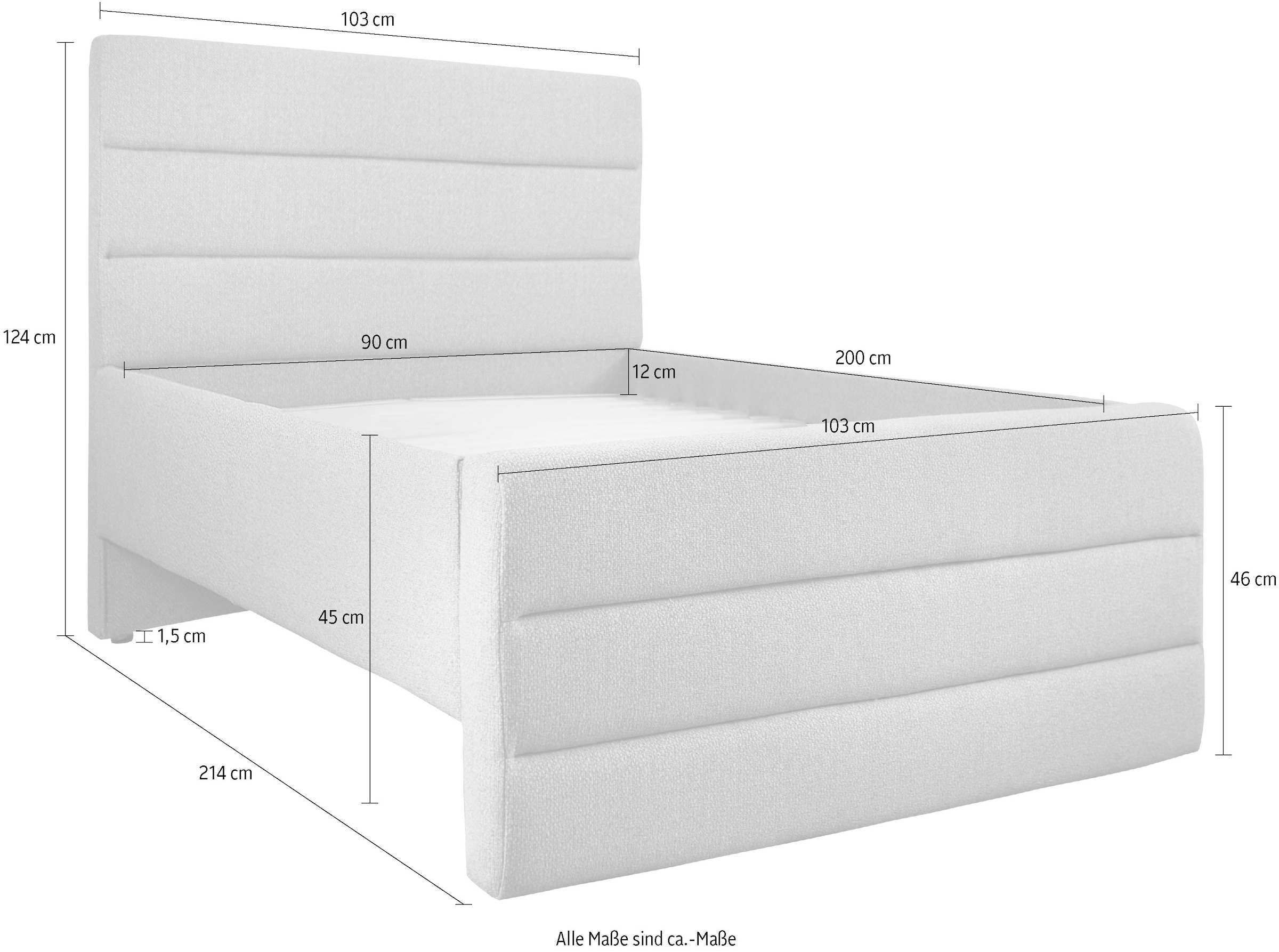 OTTO products Polsterbett »Merrit«, Quernaht im Kopf- und Fußteil, in 5 Breiten, auch in 220 cm Länge