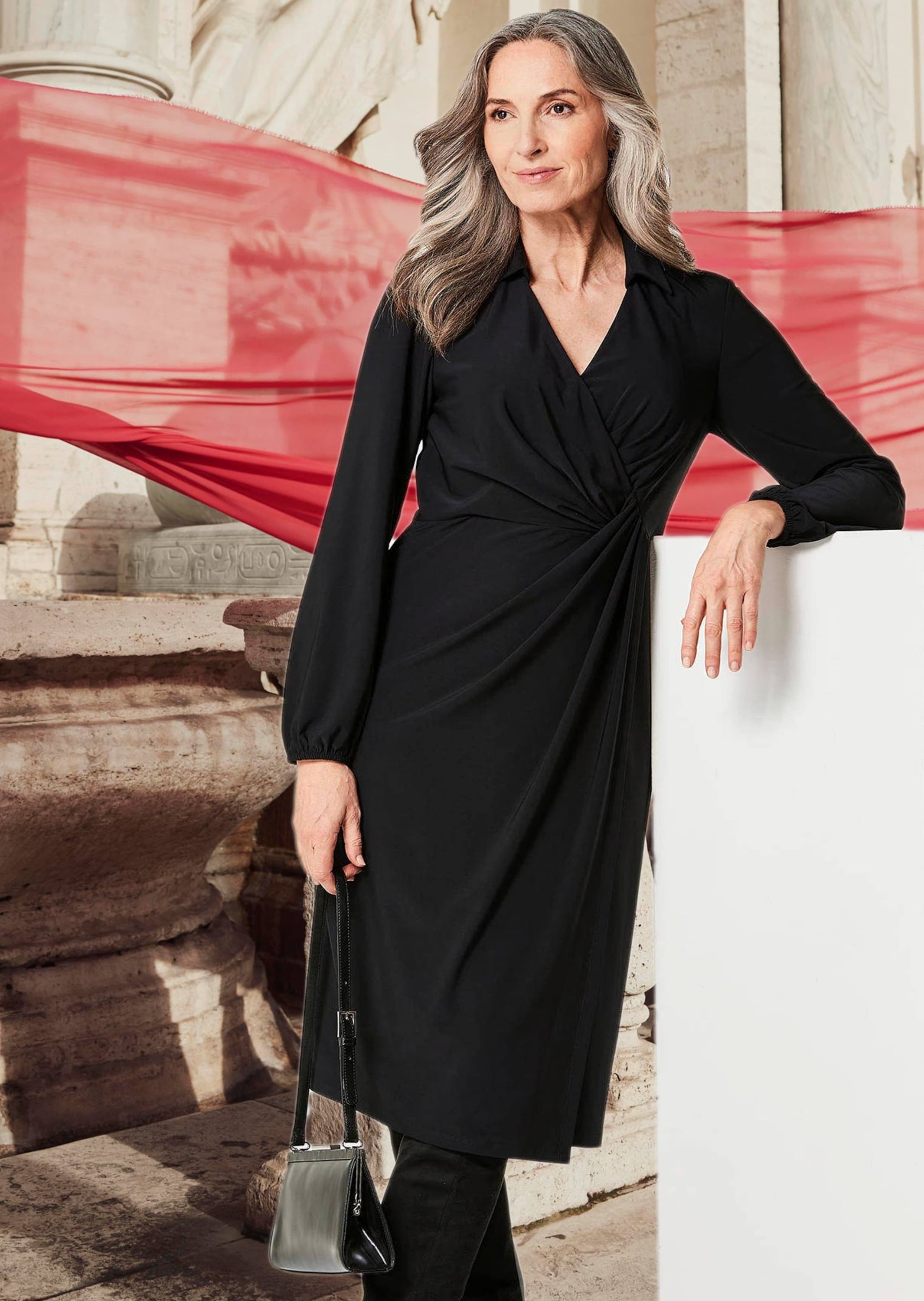 GOLDNER Jerseykleid »Kurzgröße Elegantes Jerseykleid mit V-Ausschnitt« Wickeloptik