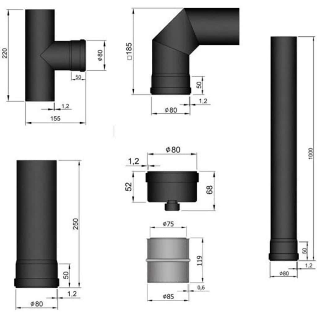 Heathus Ofenrohr, (Set, 6 tlg.), für Pelletöfen, 100 cm, grau