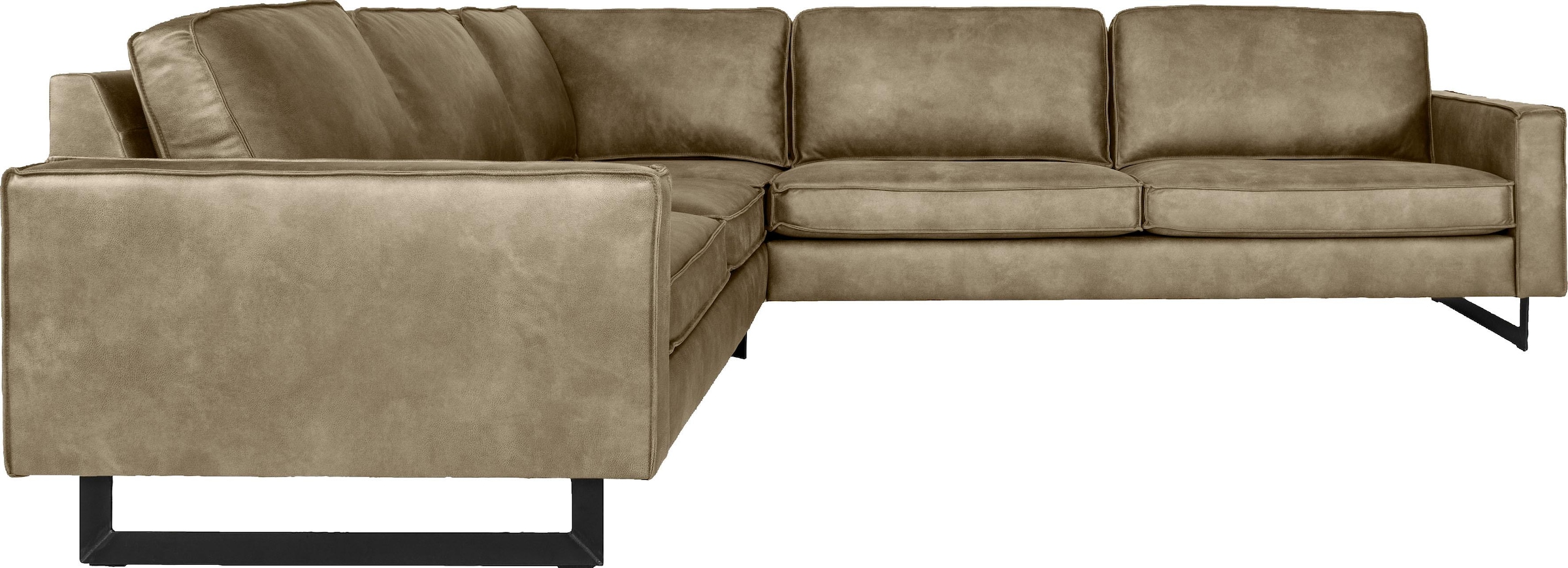 Places of Style Ecksofa »Pinto, XXL, 250/290 cm, langer Schenkel, Ottomane«, Cord, Chenille, Lederoptik, mit Keder, Metallfüße, Wellenunterfederung