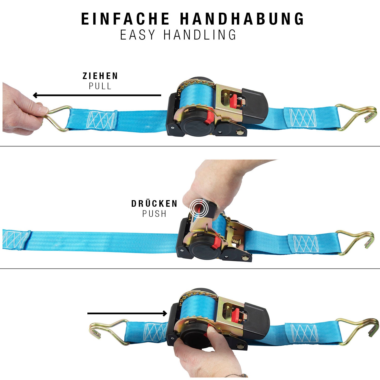 Connex Zurrgurt, einteilig, mit Spannratsche, Spitzhaken und Aufrollautomatik