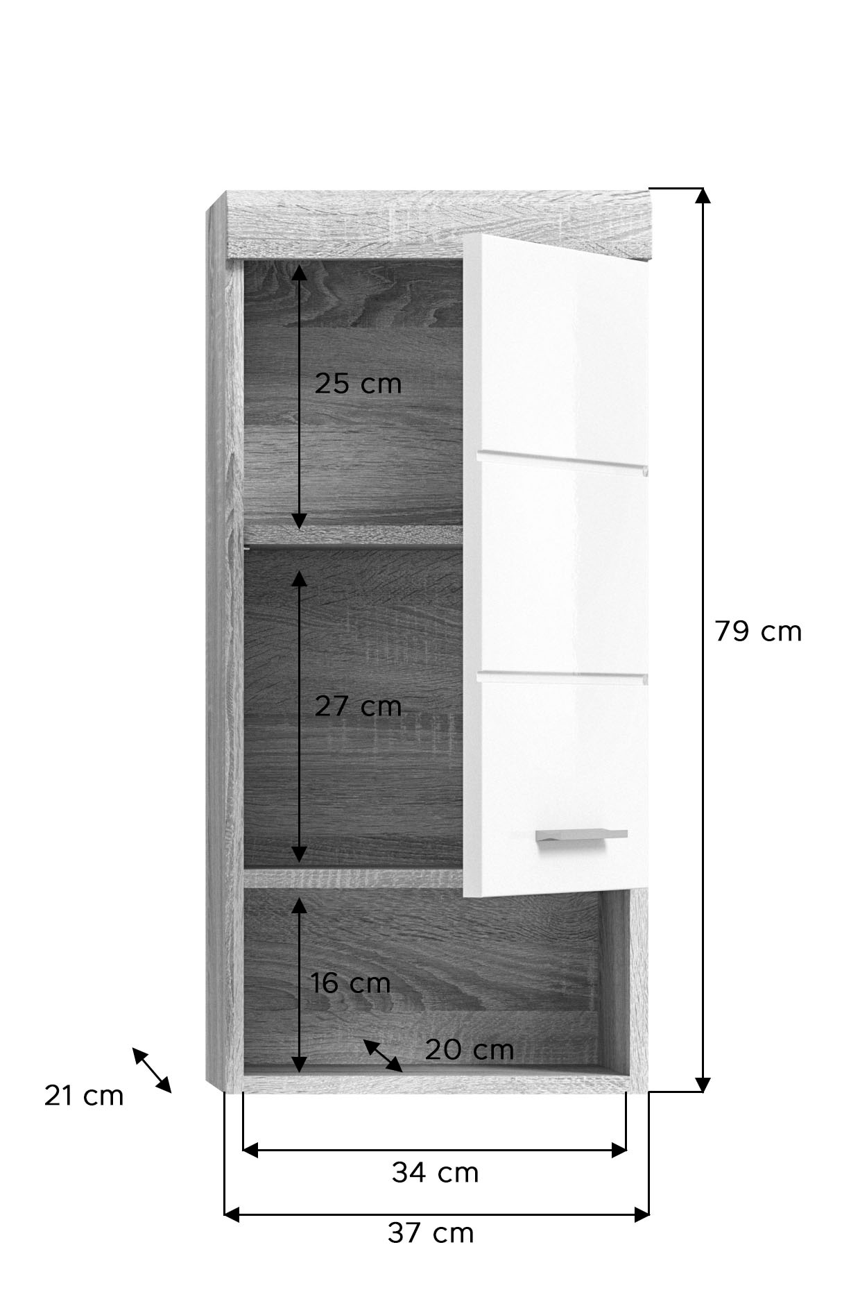 INOSIGN Hängeschrank »Siena«, (1 St.), Badmöbel Badschrank, 1 Tür, 1 offenes Fach, Breite 37 cm