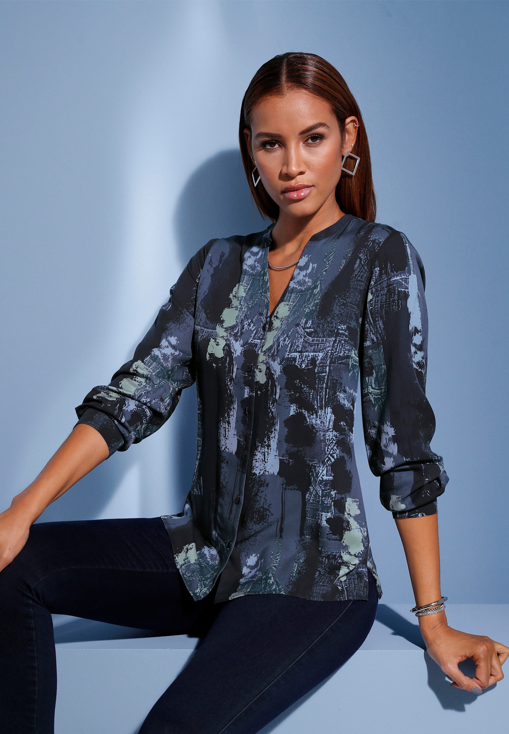 creation L Klassische Bluse »Bluse Langarmbluse aus reiner Viskose, bedruckt«