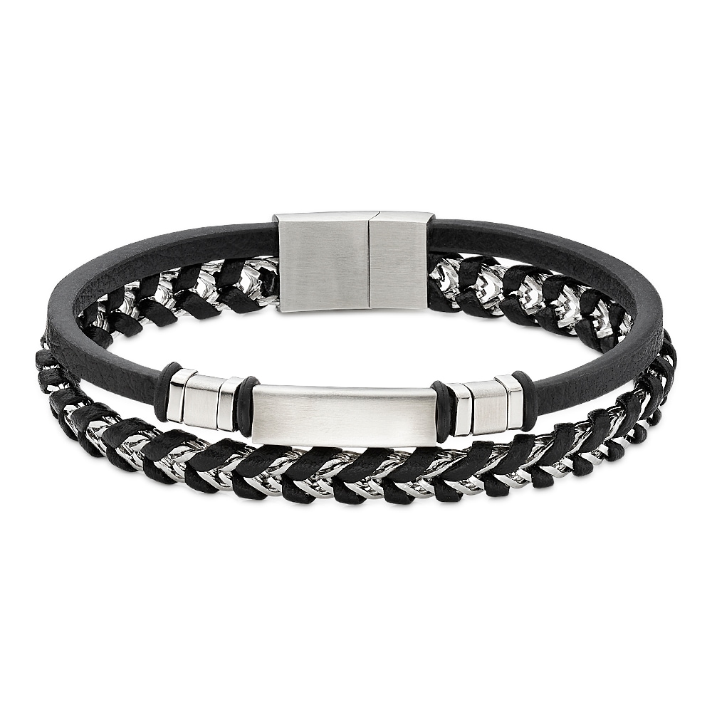 Bruno Banani Armband »Schmuck Geschenk Edelstahlarmband mit Lederimitat« mit Zirkonia (synth.)