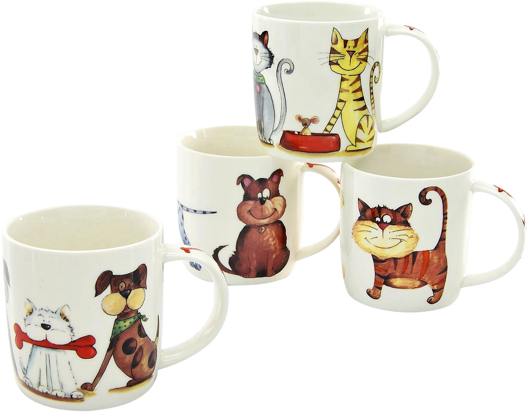 CreaTable Becher »Kaffeebecher Cats & Dogs«, (Set, 4 tlg.), lustige  Vierbeiner als Motiv, Tassen Set, 4-teilig bestellen bei OTTO