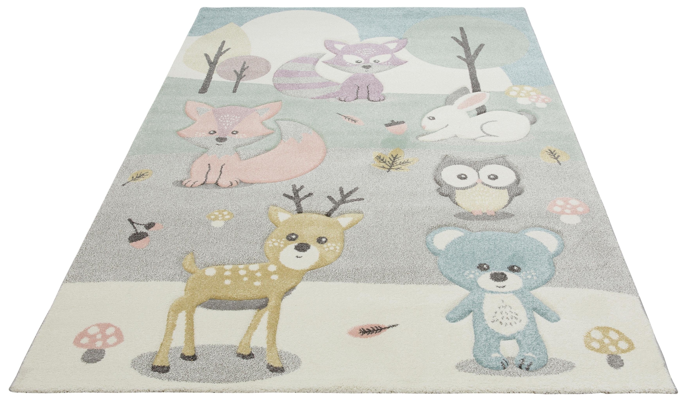Originalprodukt jetzt verfügbar Lüttenhütt Kinderteppich »Wald«, 3D-Design, Motiv Kurzflor, in online bei Waldtiere rechteckig, OTTO Pastell-Farben, Tiere