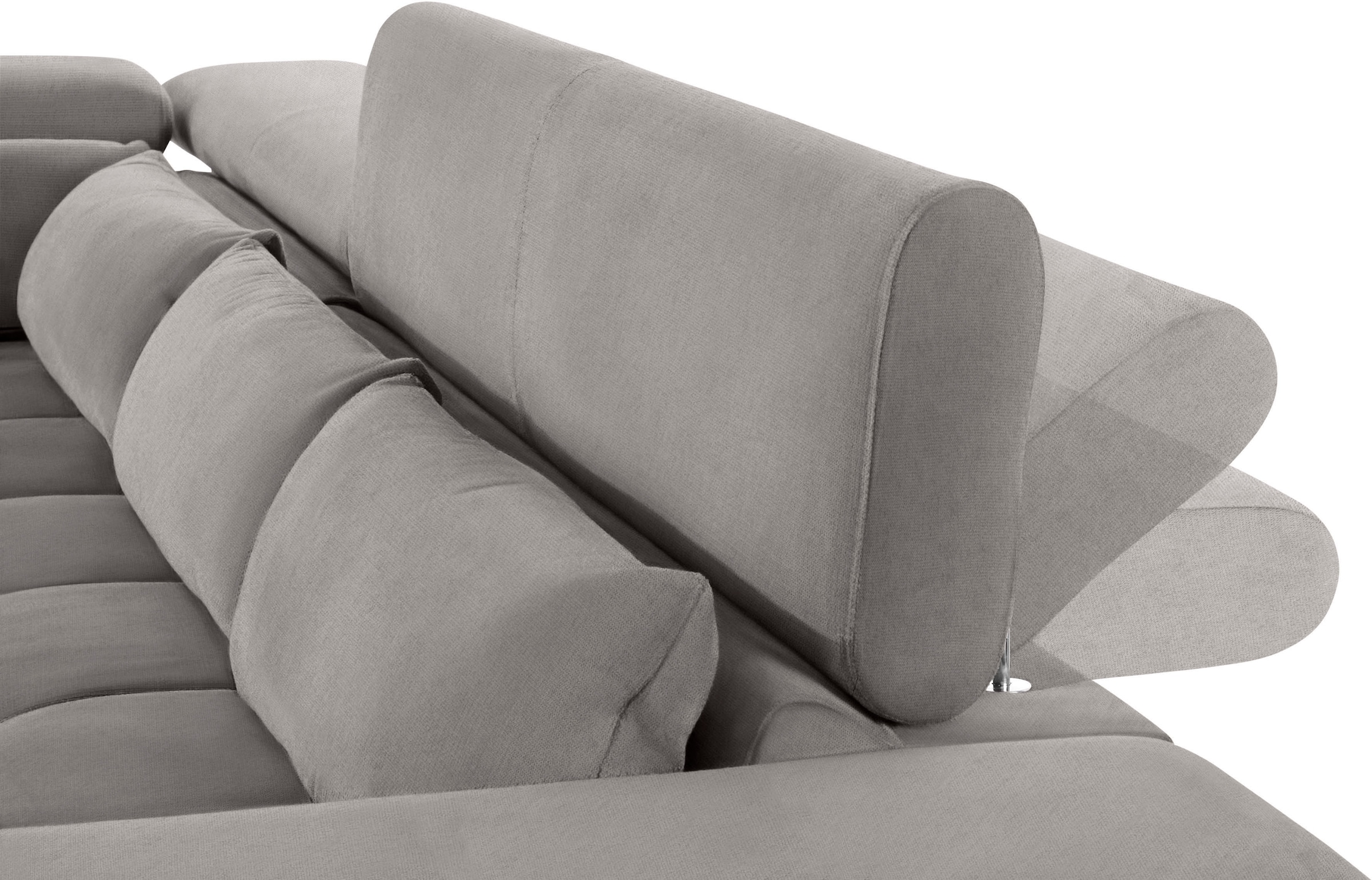 COTTA Ecksofa »Orion L-Form« mit Kopfteilverstellung & 5 Nierenkissen