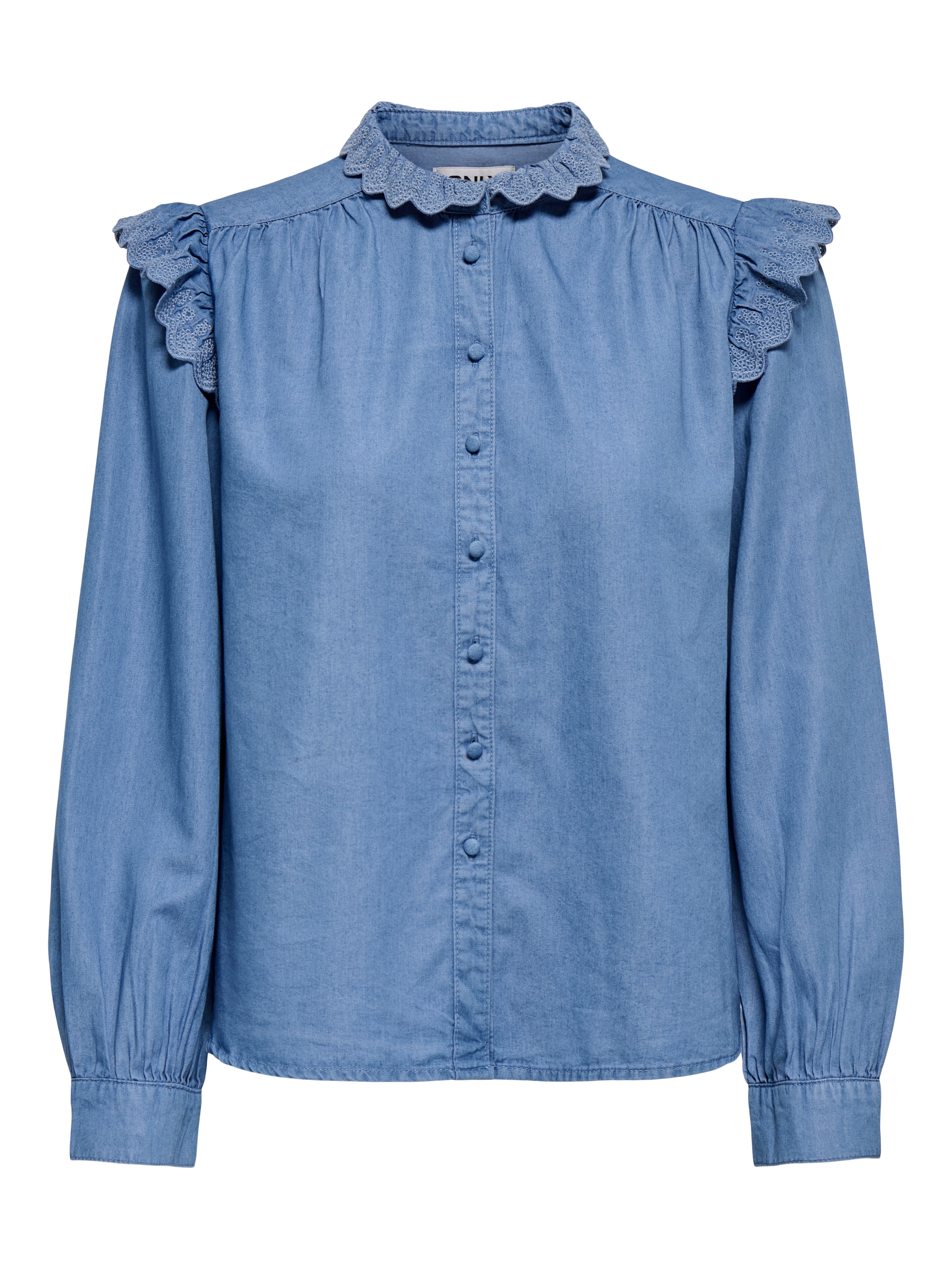 ONLY Jeansbluse »ONLPIPER L/S EMB FRILL DNM SHIRT QYT« mit Rüschen