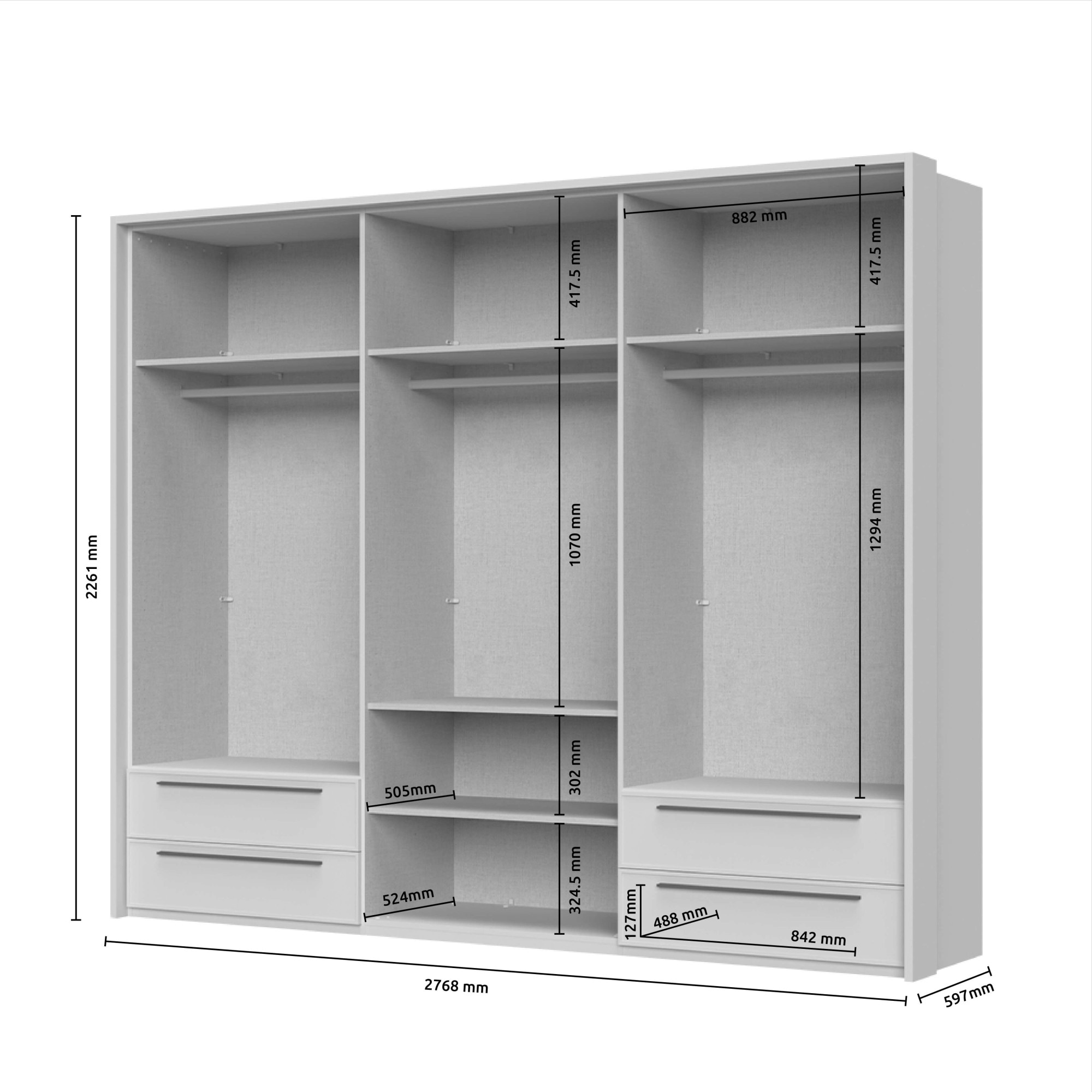 Places of Style Drehtürenschrank »Opera mit oder ohne Kranz inkl. LED-Bel.,B 227,272,317 oder 362 cm«, UV lackiert, Soft Close Funktion, Höhenverstellbare Füße