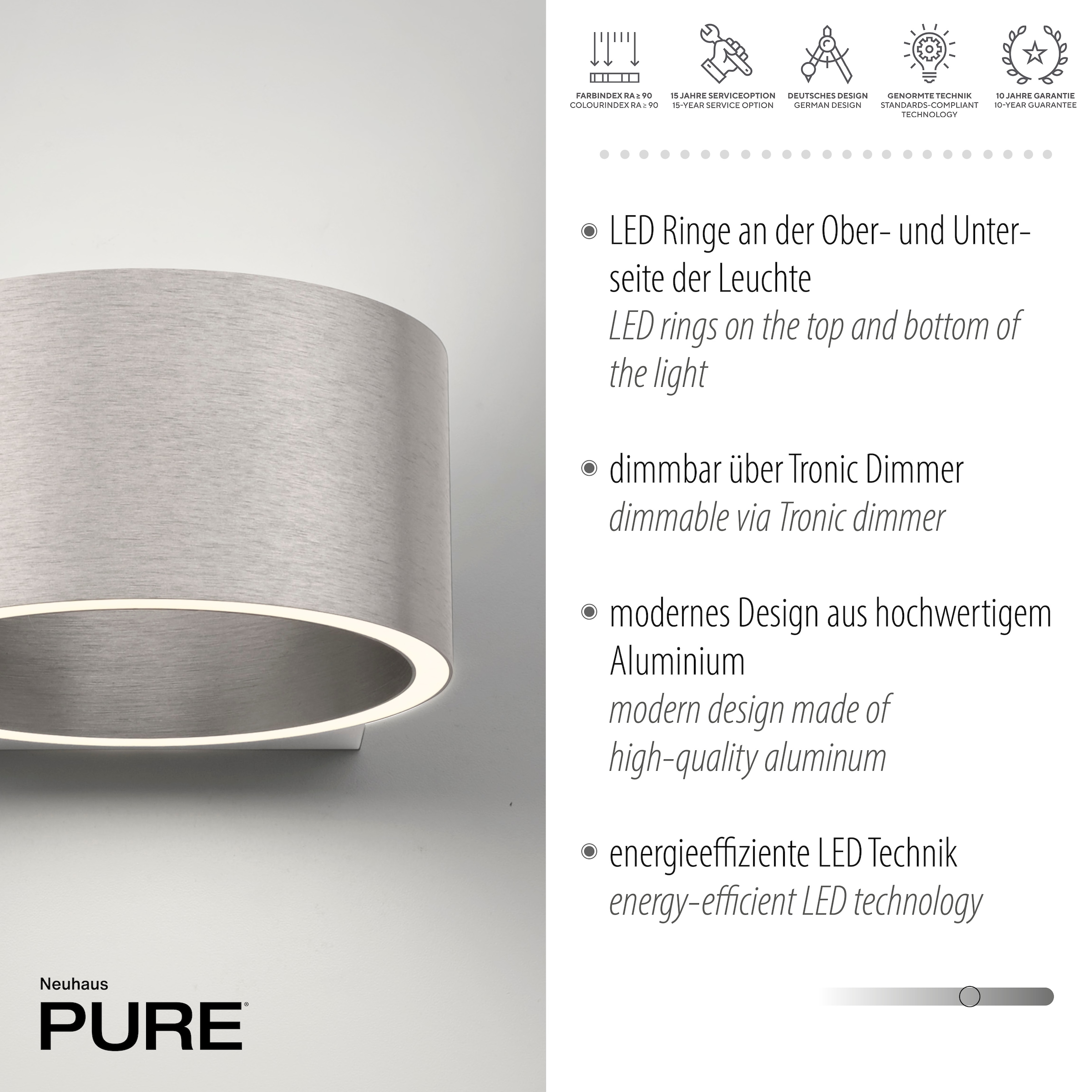 Neuhaus PURE LED Wandleuchte »PURE Clipse« LED-Board 1 Stk. Warmweiß Lichtaustritt oben und unten, dimmfähig