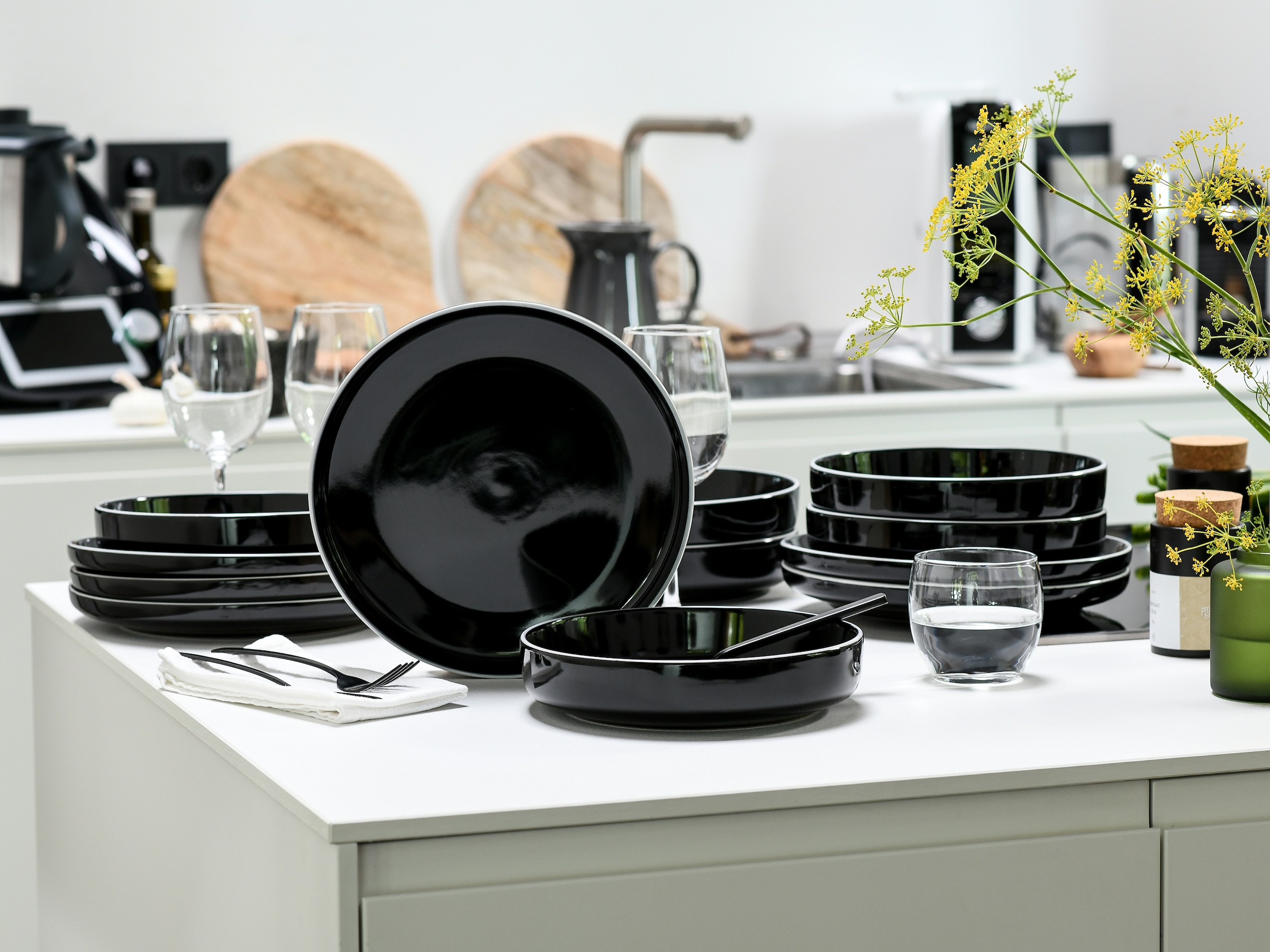 CreaTable Tafelservice »Teller Set, Nordic Gourmet, Service 12-tlg.« Minimalistisches Design, Glänzende Glasur, Nordische Ästhetik
