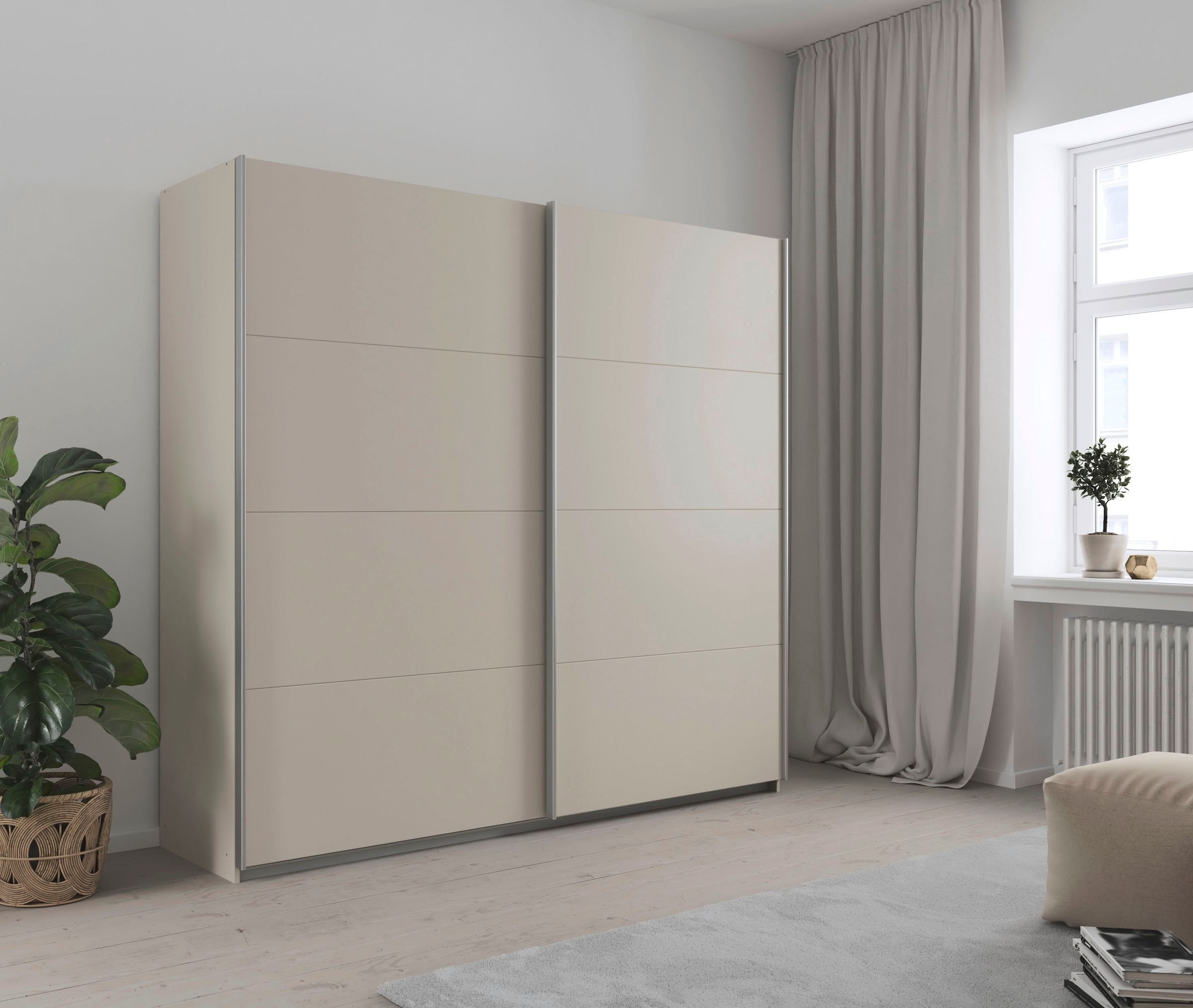 INOSIGN BY RAUCH Schwebetürenschrank »Kleiderschrank Schrank Garderobe Schlafzimmerschrank THANOS«, (in 3 verschiedenen Ausstattungen BASIC/CLASSIC/PREMIUM), Optional mit Spiegel, Metall-Griffleisten alufarben MADE IN GERMANY