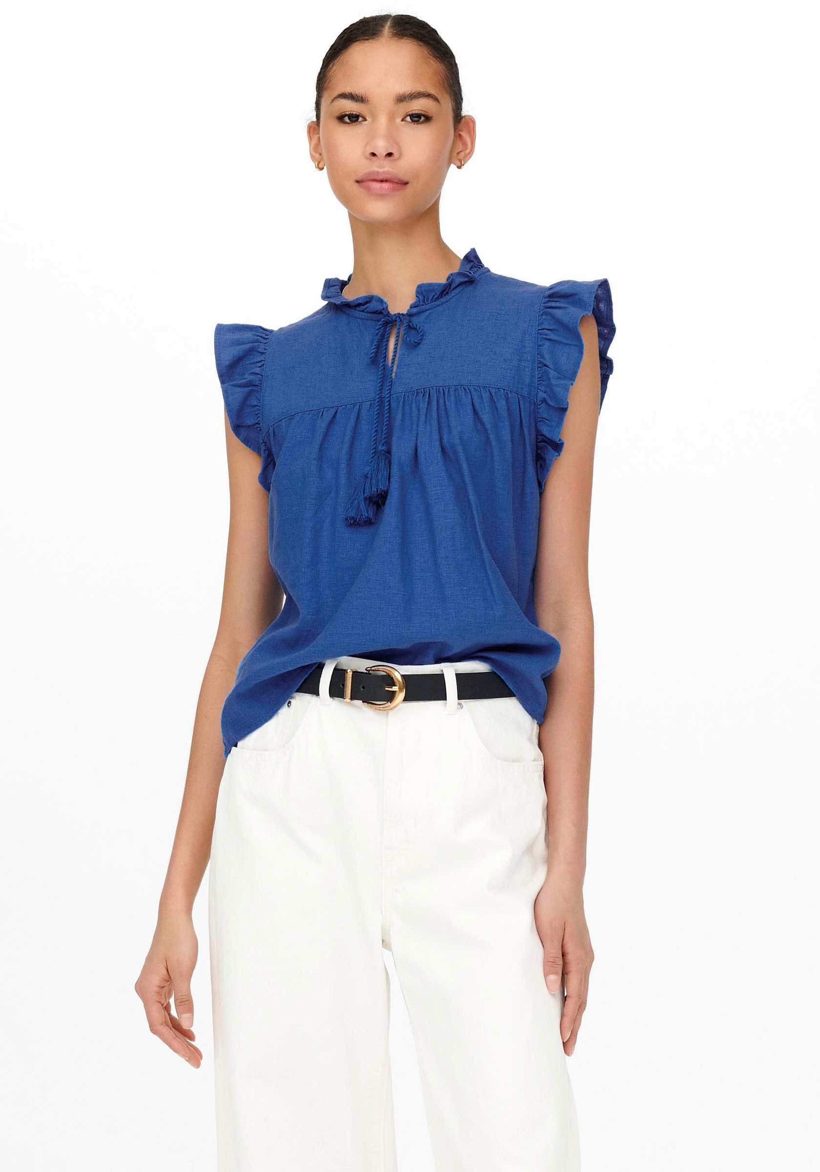 Only Rüschentop »ONLCARO S/L LINEN BLEND FRILL TOP«, mit Leinen
