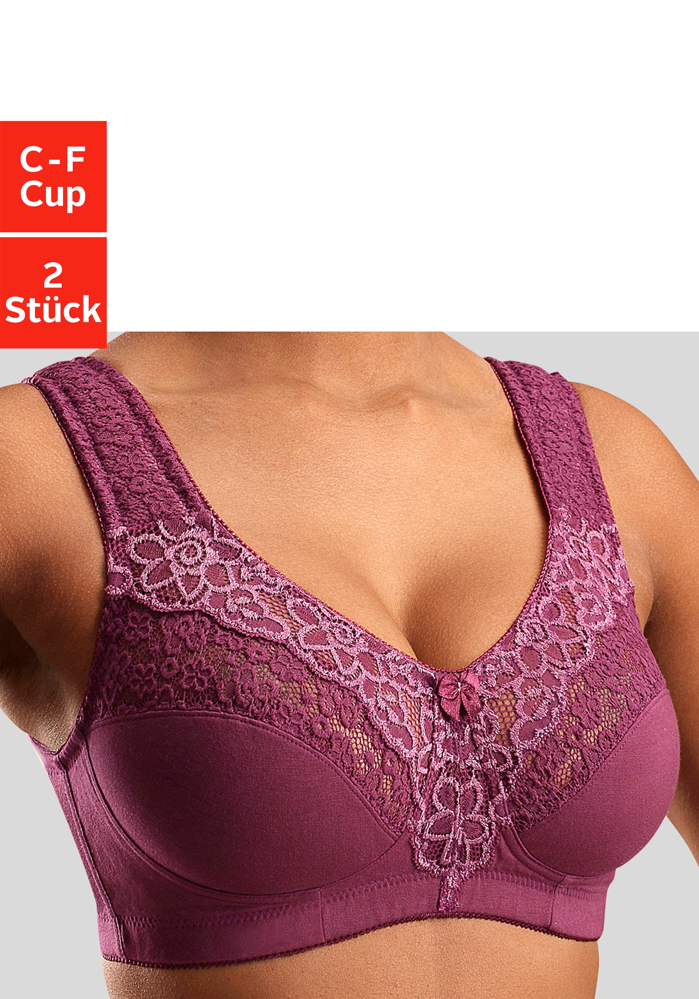 petite fleur Entlastungs-BH Packung, 2 Stück,  ohne Bügel, Baumwollqualität, Packung – ideal für große Größen