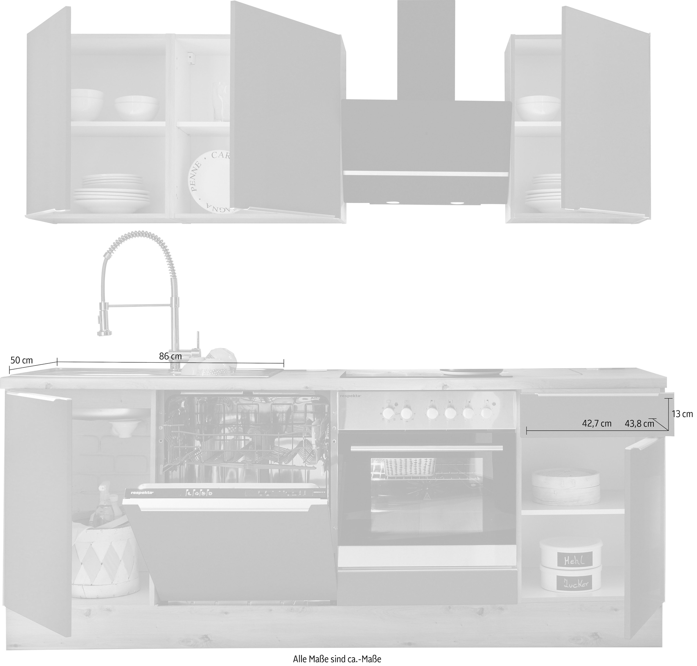 RESPEKTA Küchenzeile »Safado aus der Online OTTO Soft Funktion, Ausstattung im Serie Marleen«, 220 Breite hochwertige wie Close Shop cm
