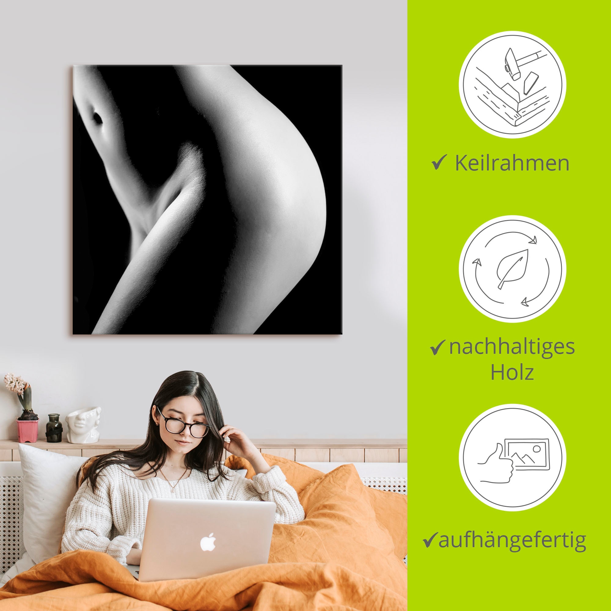 Artland Leinwandbild »Hübsche junge nackte Frau_schwarz/weiß«, Frau, (1 St.), auf Keilrahmen gespannt