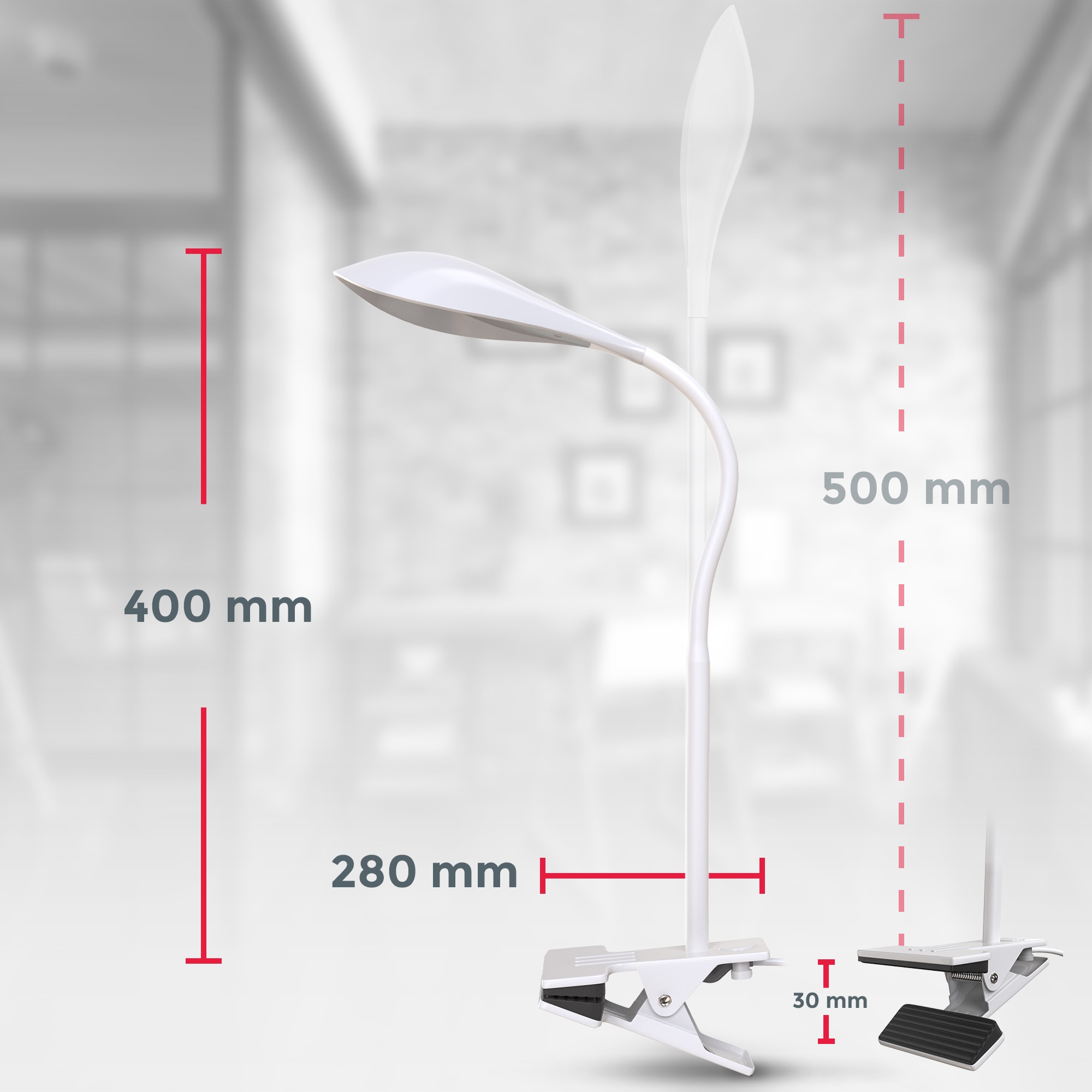 B.K.Licht Klemmleuchte, 1 flammig, Leuchtmittel LED-Modul | LED fest integriert, Schreibtischleuchte, flexibel, schwenkbar, warmweiß, Leselampe, weiß