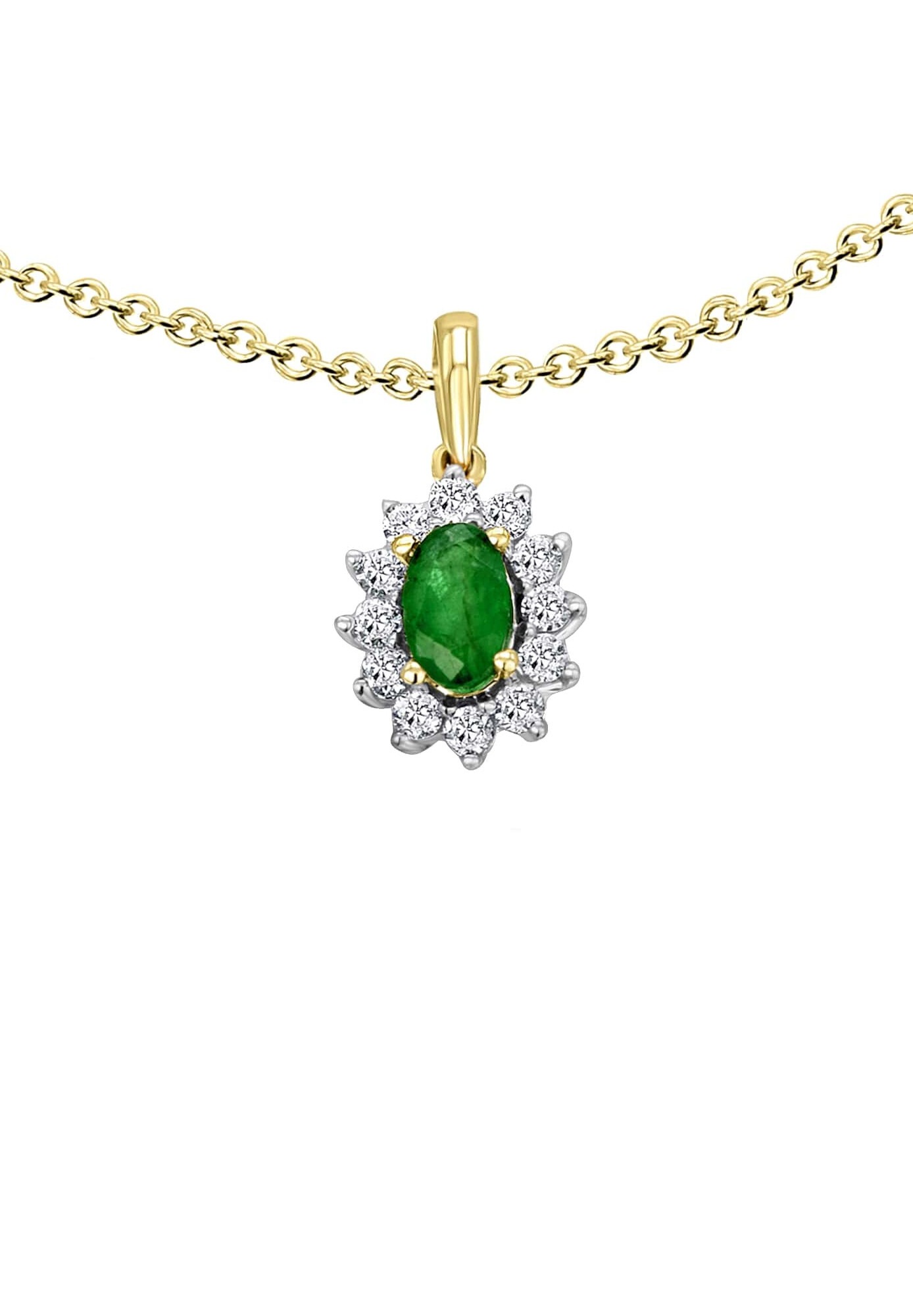 ONE ELEMENT Kette und Anhänger Set »Schmuckset - Set mit Halskette 0,15 ct Diamant-Brillant Smaragd Anhänger aus 585 Gelbgold«
