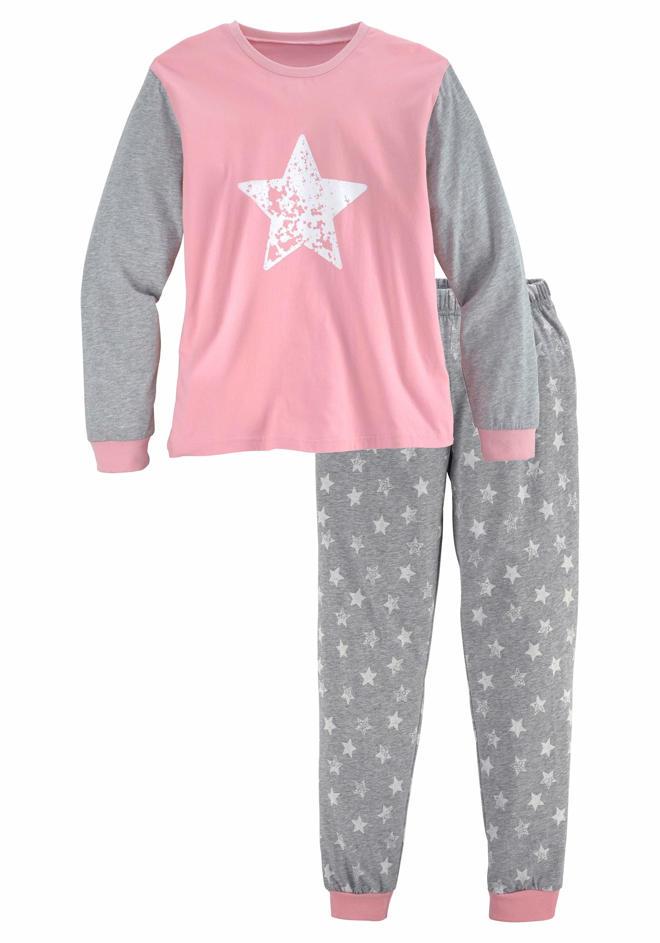 Pyjama, (2 tlg., 1 Stück), in langer Form mit Sternen Print